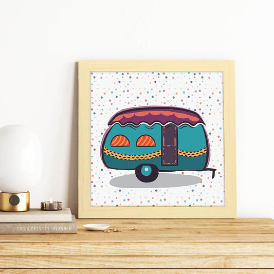 Poster cuadrado de caravanas. Lámina Caravana azul morado-Artwork-Nacnic-Nacnic Estudio SL