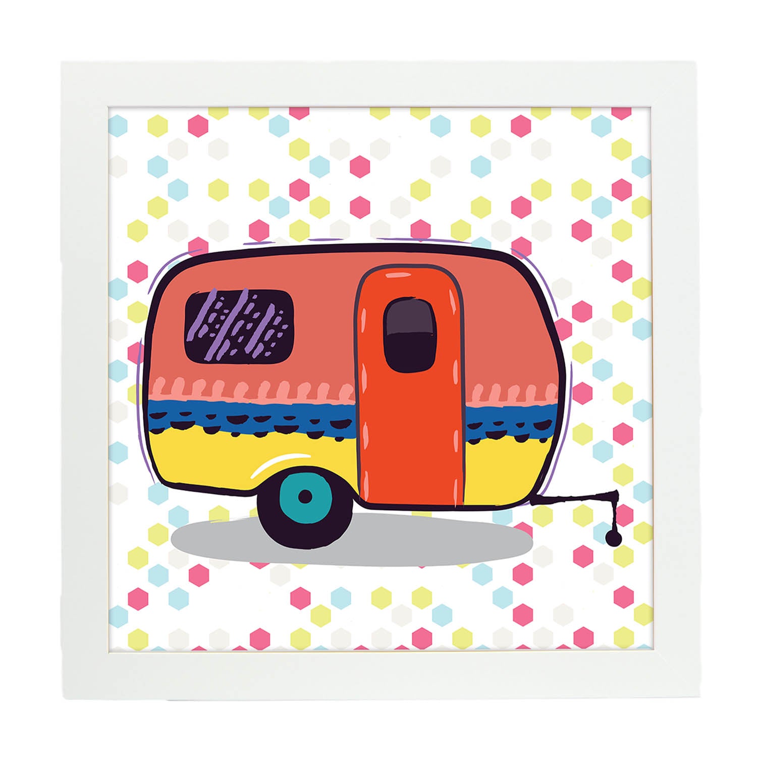 Poster cuadrado de caravanas. Lámina Caravana mix-Artwork-Nacnic-25x25 cm-Marco Blanco-Nacnic Estudio SL