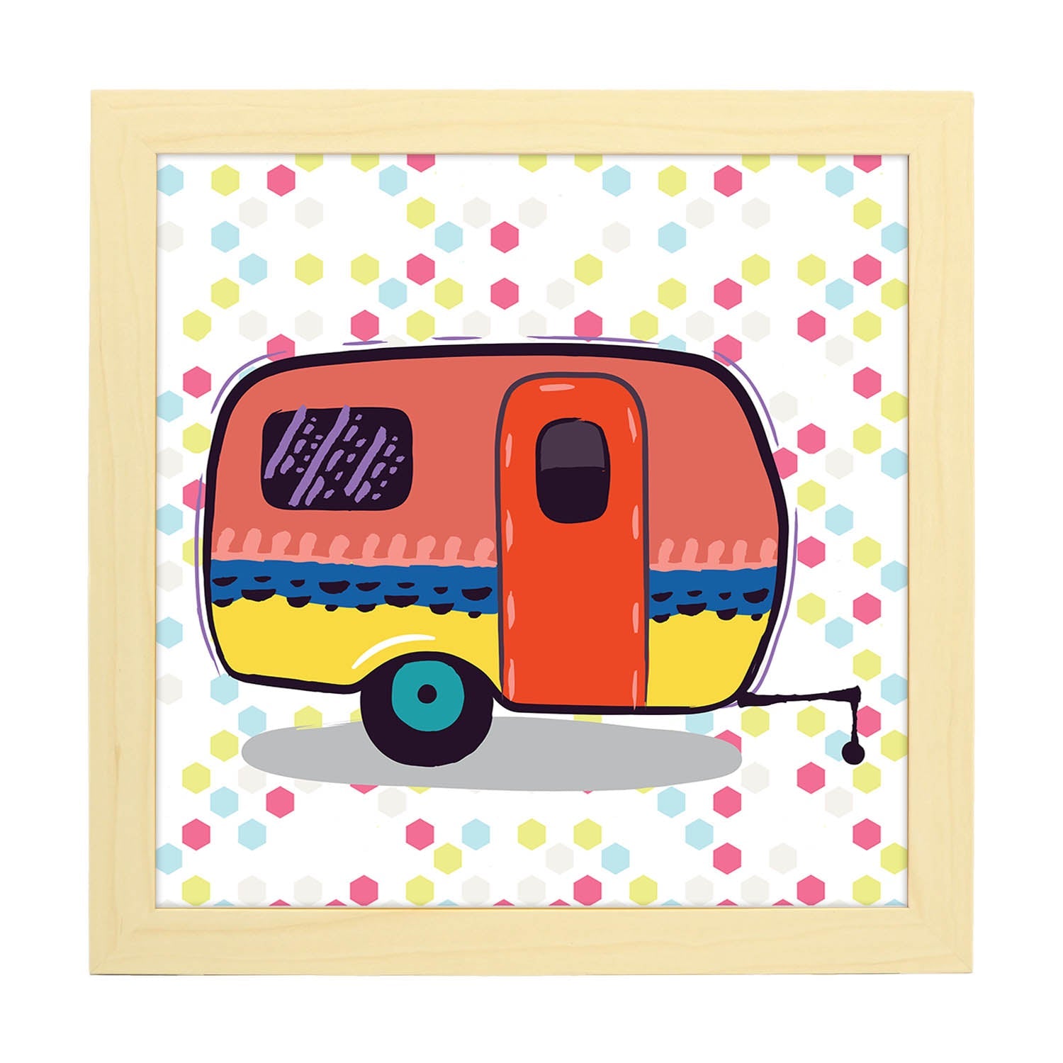Poster cuadrado de caravanas. Lámina Caravana mix-Artwork-Nacnic-25x25 cm-Marco Madera clara-Nacnic Estudio SL