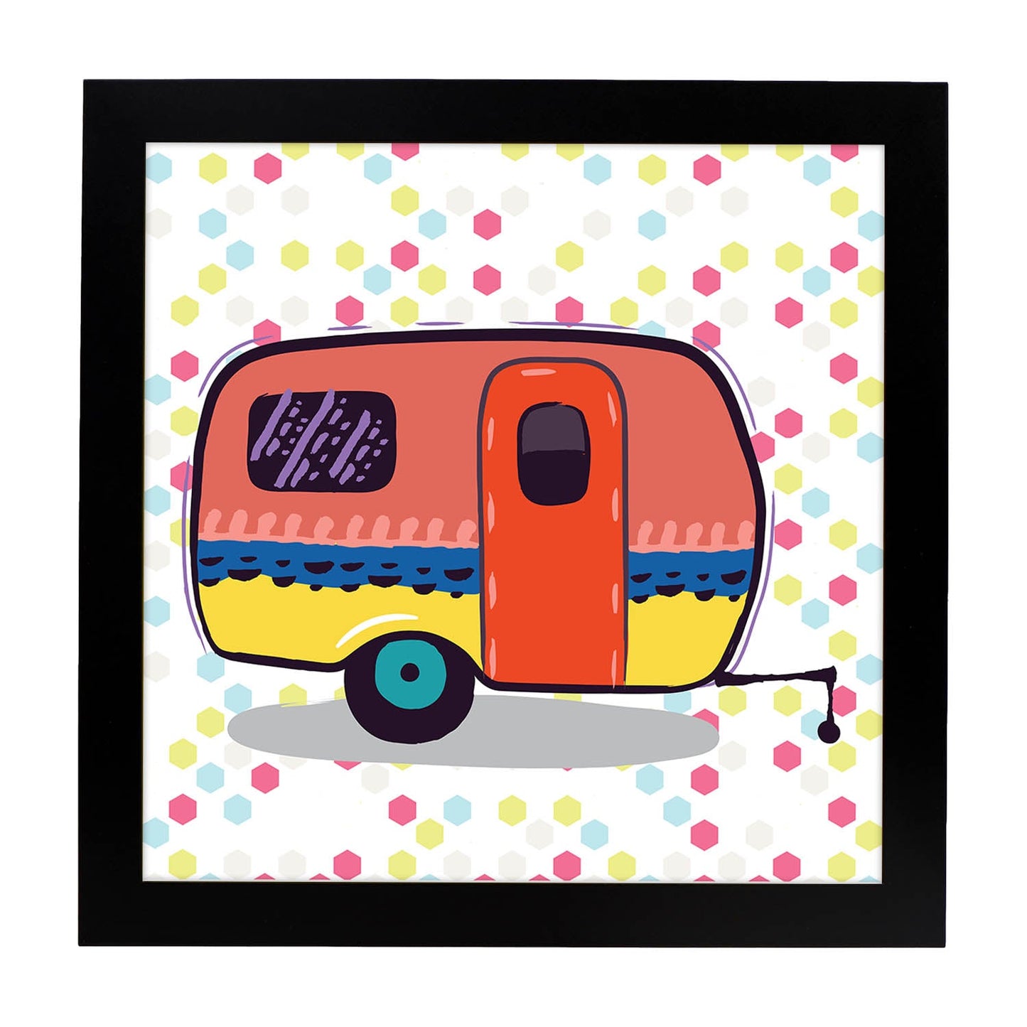 Poster cuadrado de caravanas. Lámina Caravana mix-Artwork-Nacnic-25x25 cm-Marco Negro-Nacnic Estudio SL