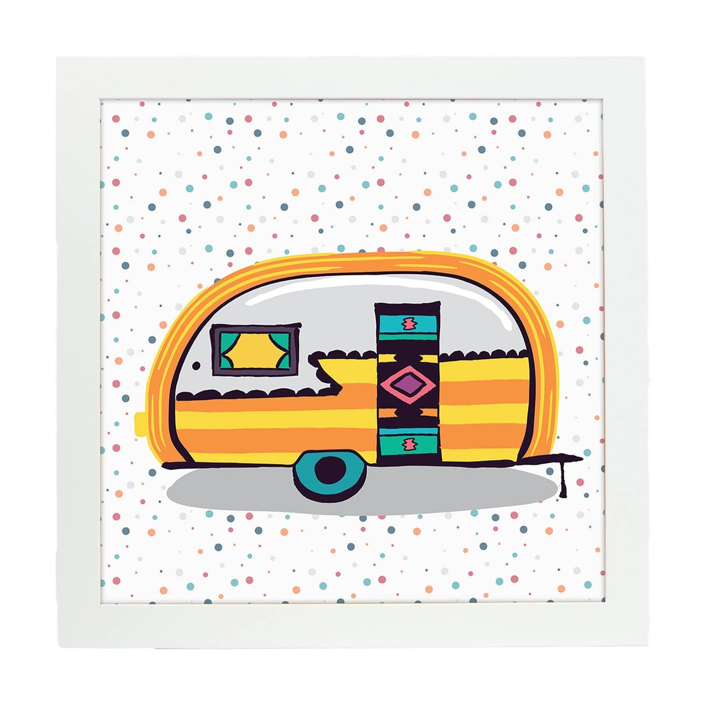 Poster cuadrado de caravanas. Lámina Caravana mostaza-Artwork-Nacnic-20x20 cm-Marco Blanco-Nacnic Estudio SL