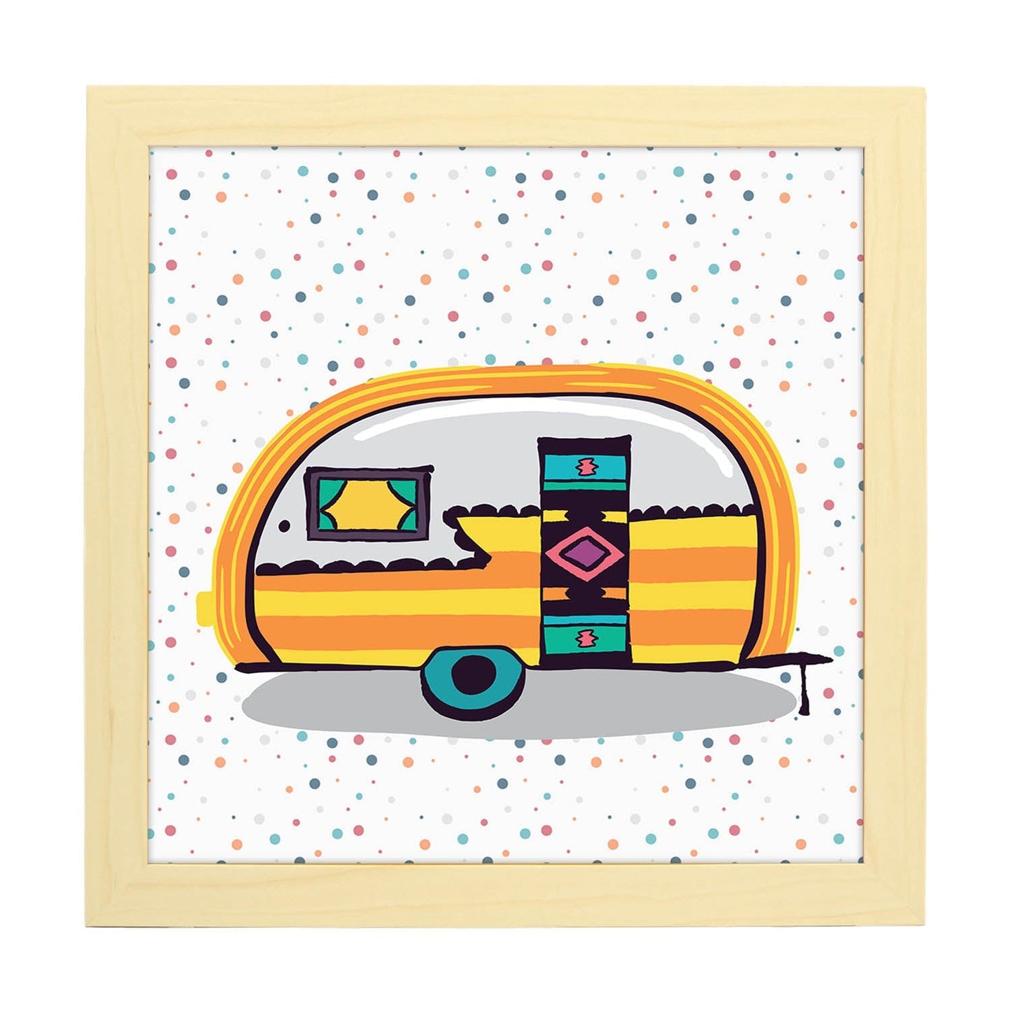 Poster cuadrado de caravanas. Lámina Caravana mostaza-Artwork-Nacnic-20x20 cm-Marco Madera clara-Nacnic Estudio SL