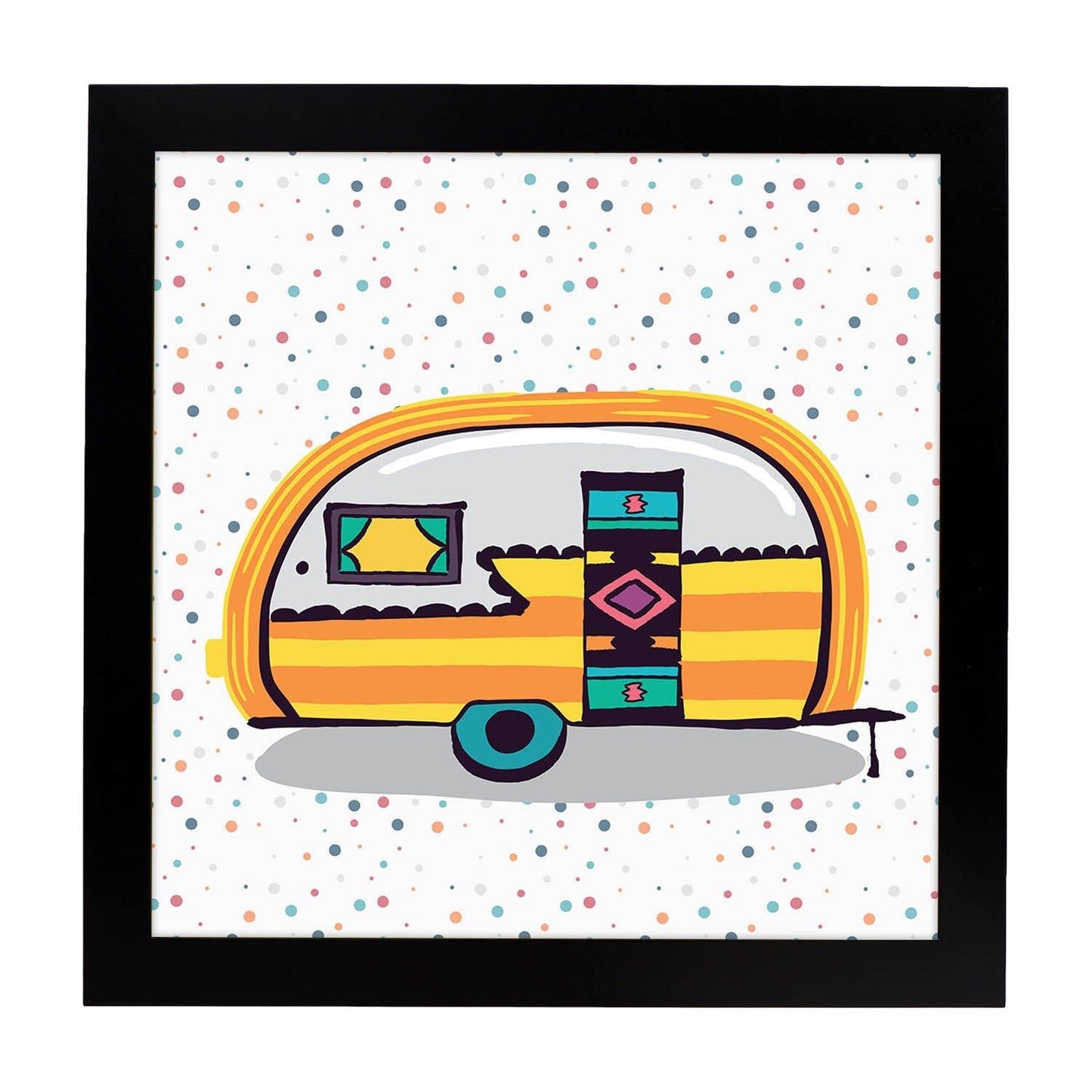 Poster cuadrado de caravanas. Lámina Caravana mostaza-Artwork-Nacnic-25x25 cm-Marco Negro-Nacnic Estudio SL