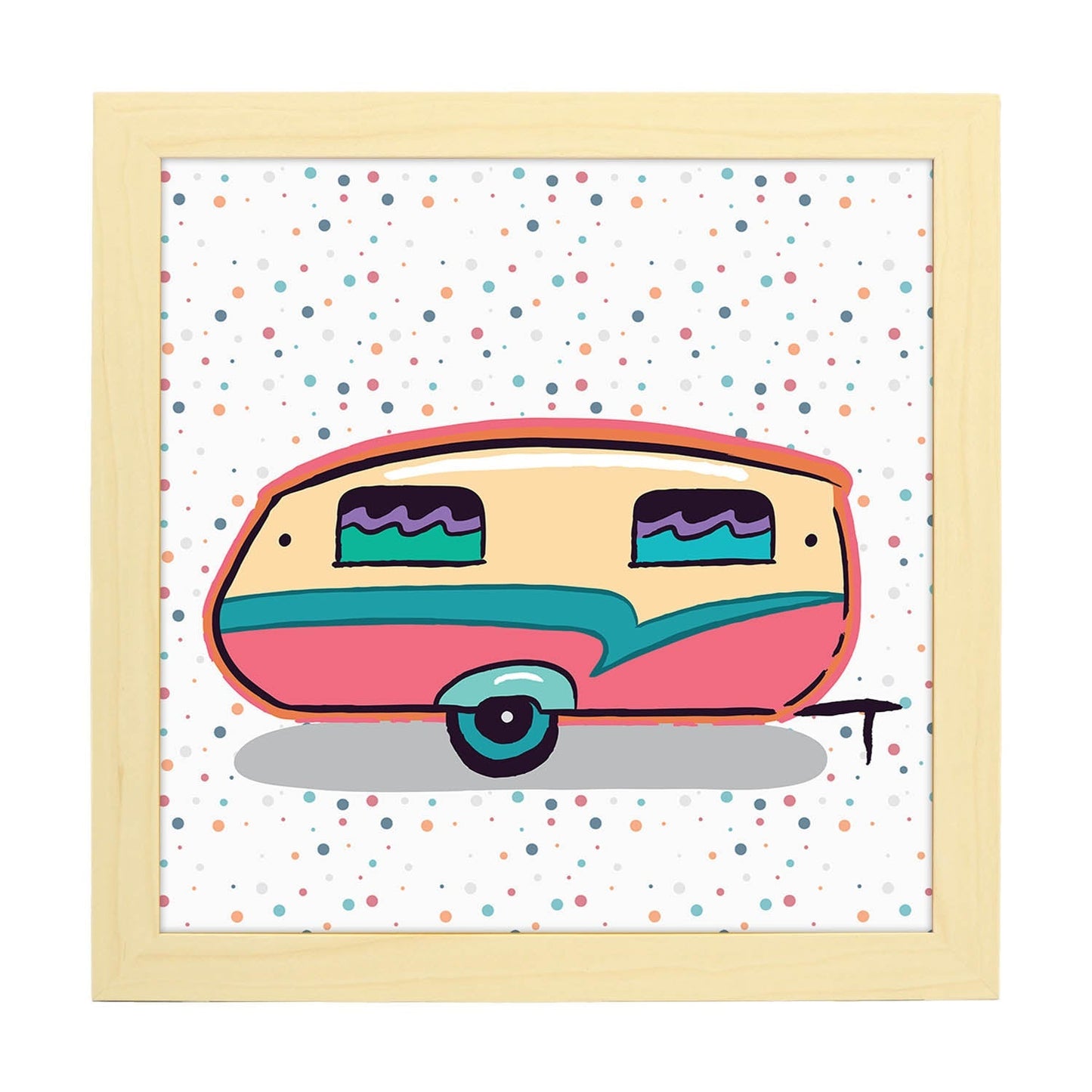 Poster cuadrado de caravanas. Lámina Caravana rosa vainilla-Artwork-Nacnic-20x20 cm-Marco Madera clara-Nacnic Estudio SL