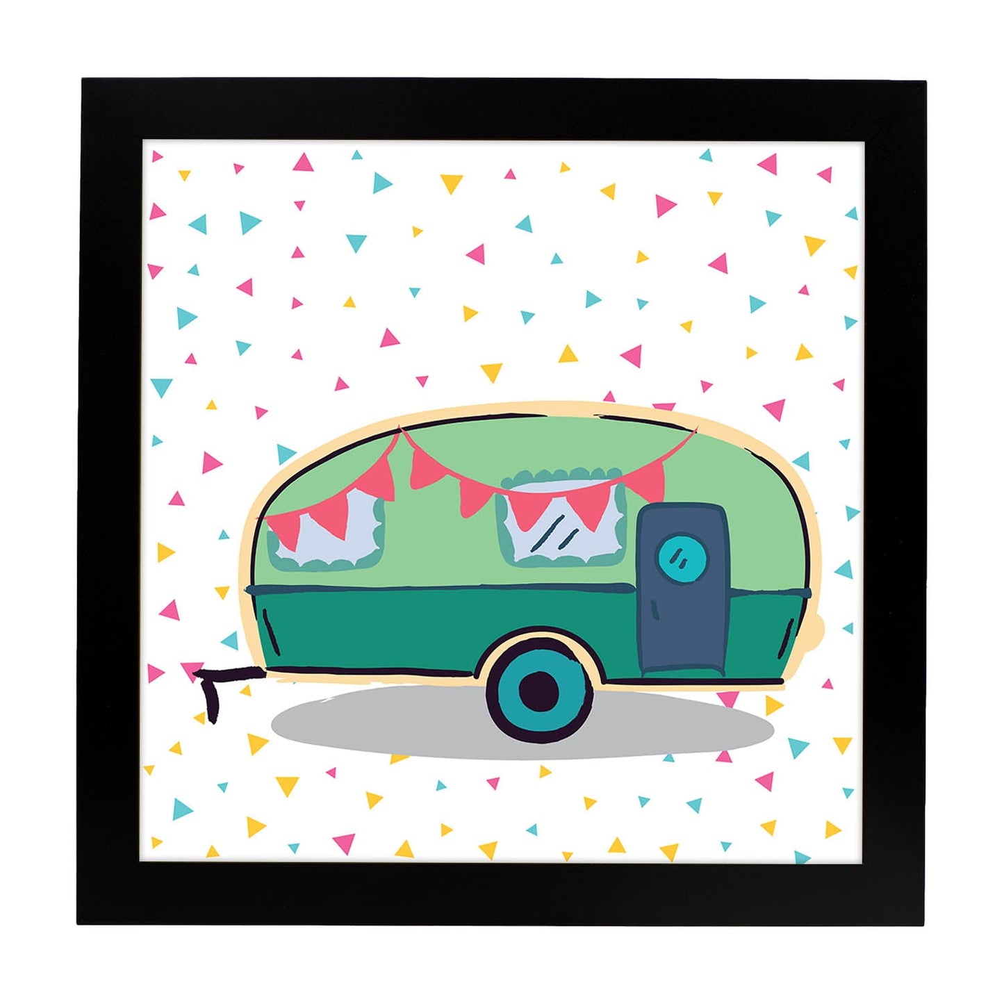 Poster cuadrado de caravanas. Lámina Caravana verde-Artwork-Nacnic-20x20 cm-Marco Negro-Nacnic Estudio SL
