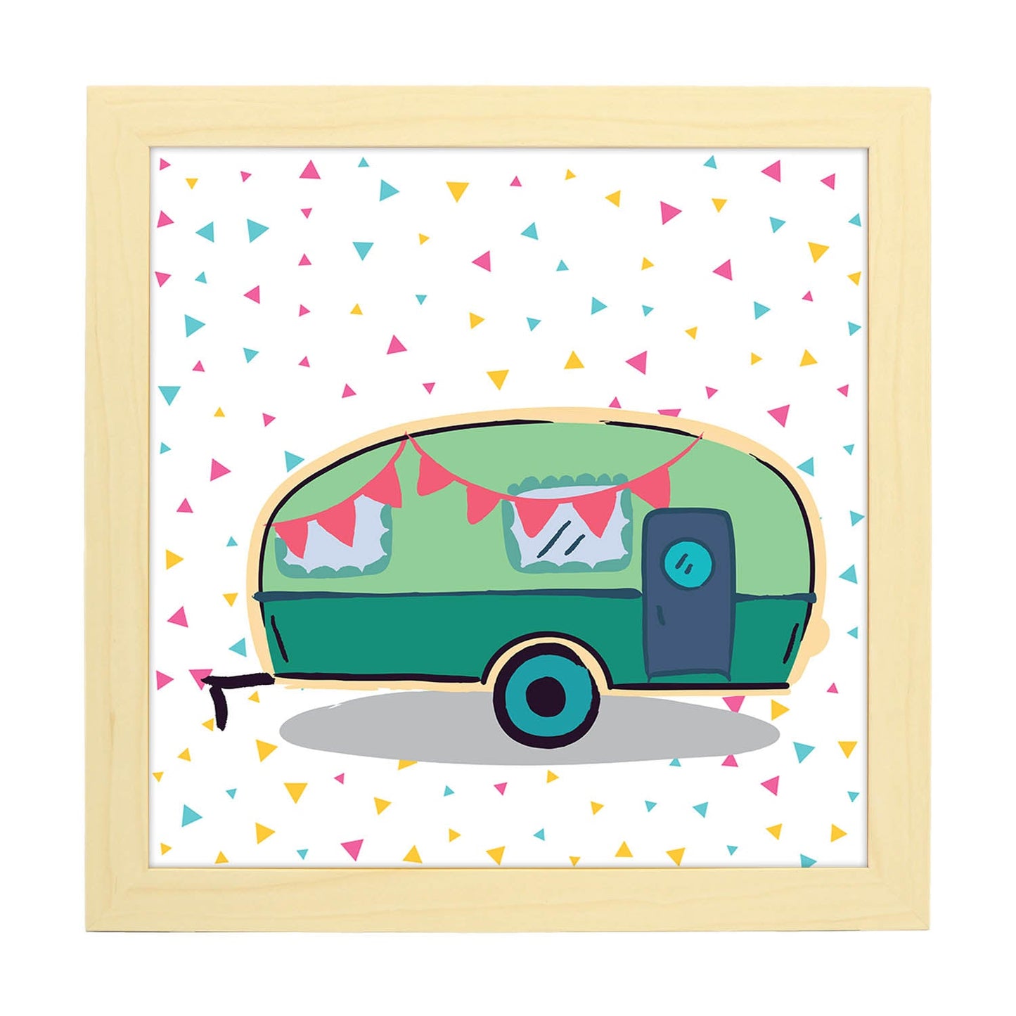 Poster cuadrado de caravanas. Lámina Caravana verde-Artwork-Nacnic-25x25 cm-Marco Madera clara-Nacnic Estudio SL