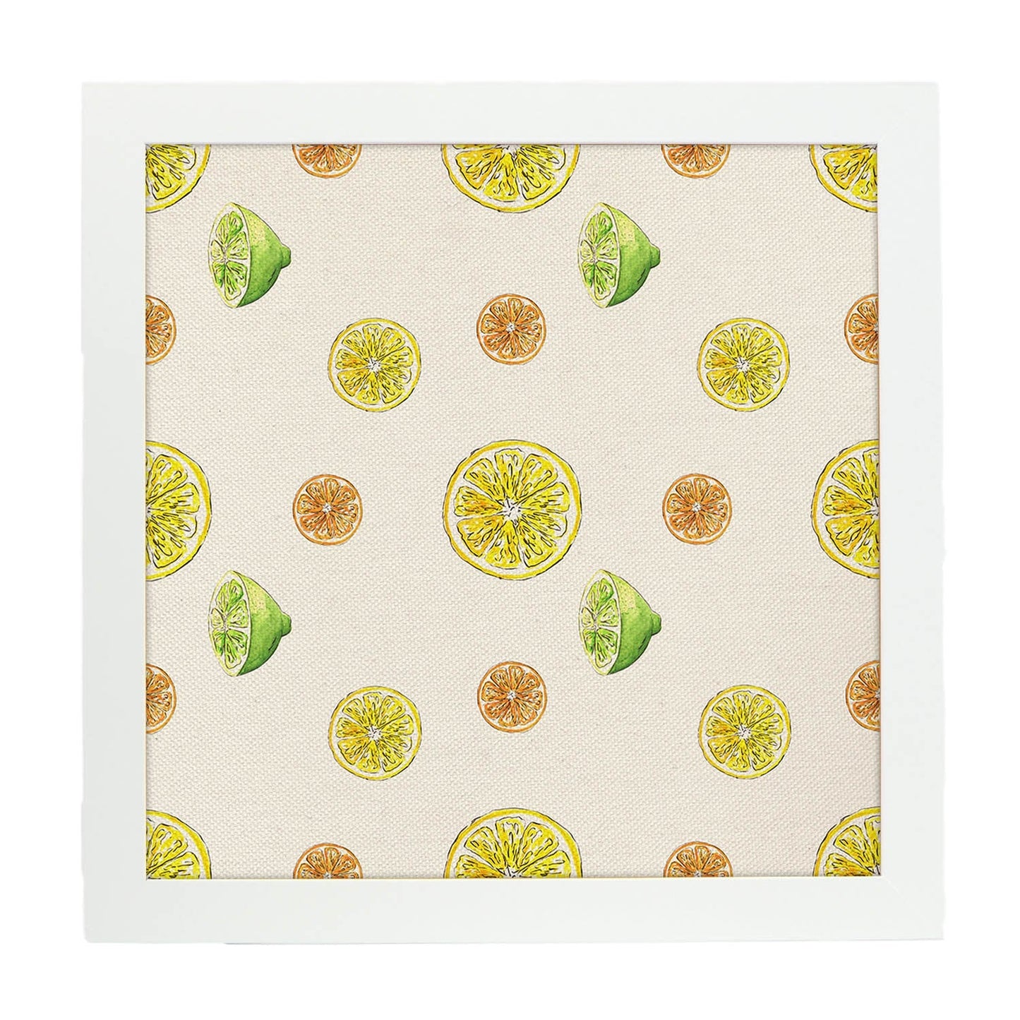 Poster cuadrado de Frutas ácidas. Lámina de frutas y verduras de forma cuadrada, ilustrada con dibujos a color.-Artwork-Nacnic-20x20 cm-Marco Blanco-Nacnic Estudio SL