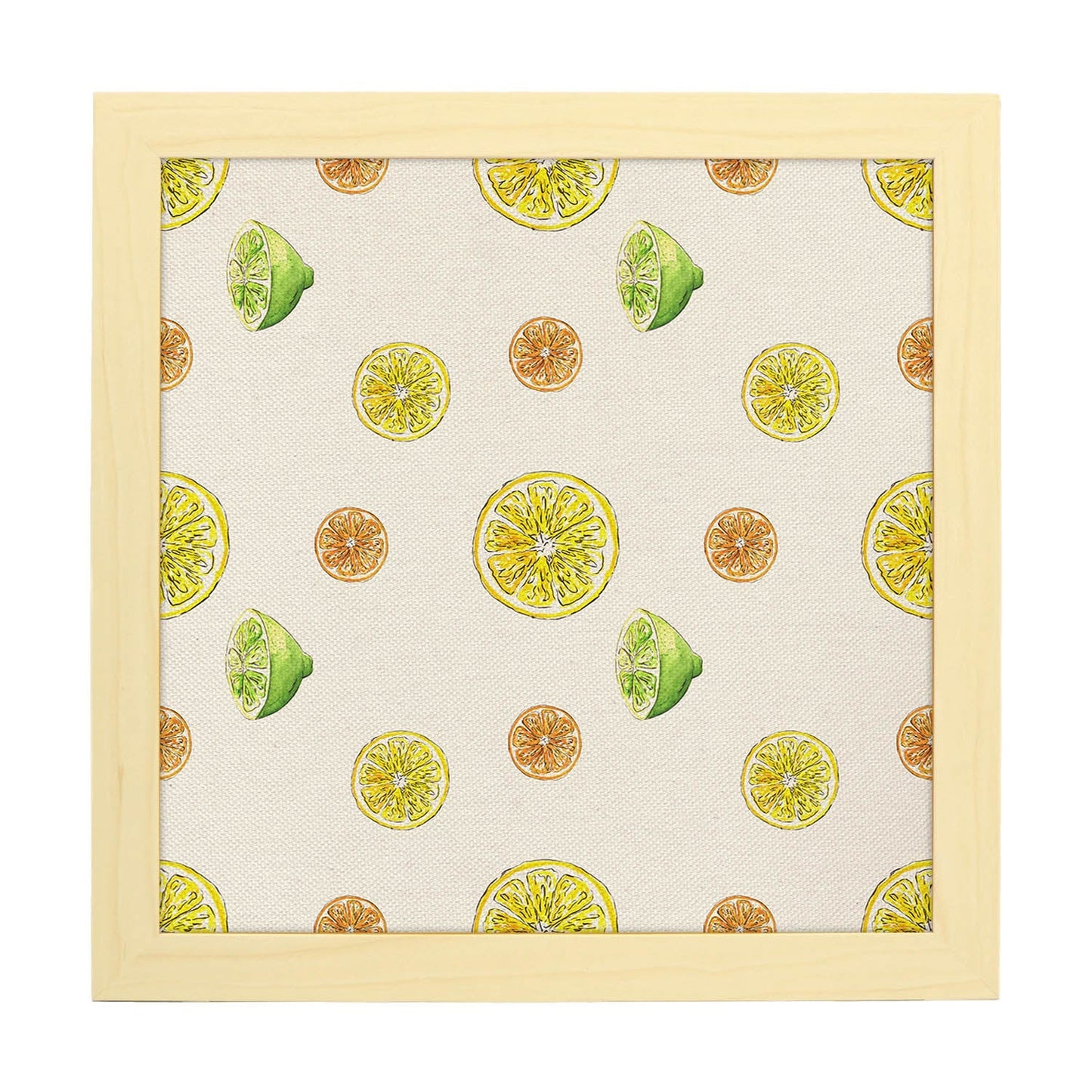 Poster cuadrado de Frutas ácidas. Lámina de frutas y verduras de forma cuadrada, ilustrada con dibujos a color.-Artwork-Nacnic-25x25 cm-Marco Madera clara-Nacnic Estudio SL