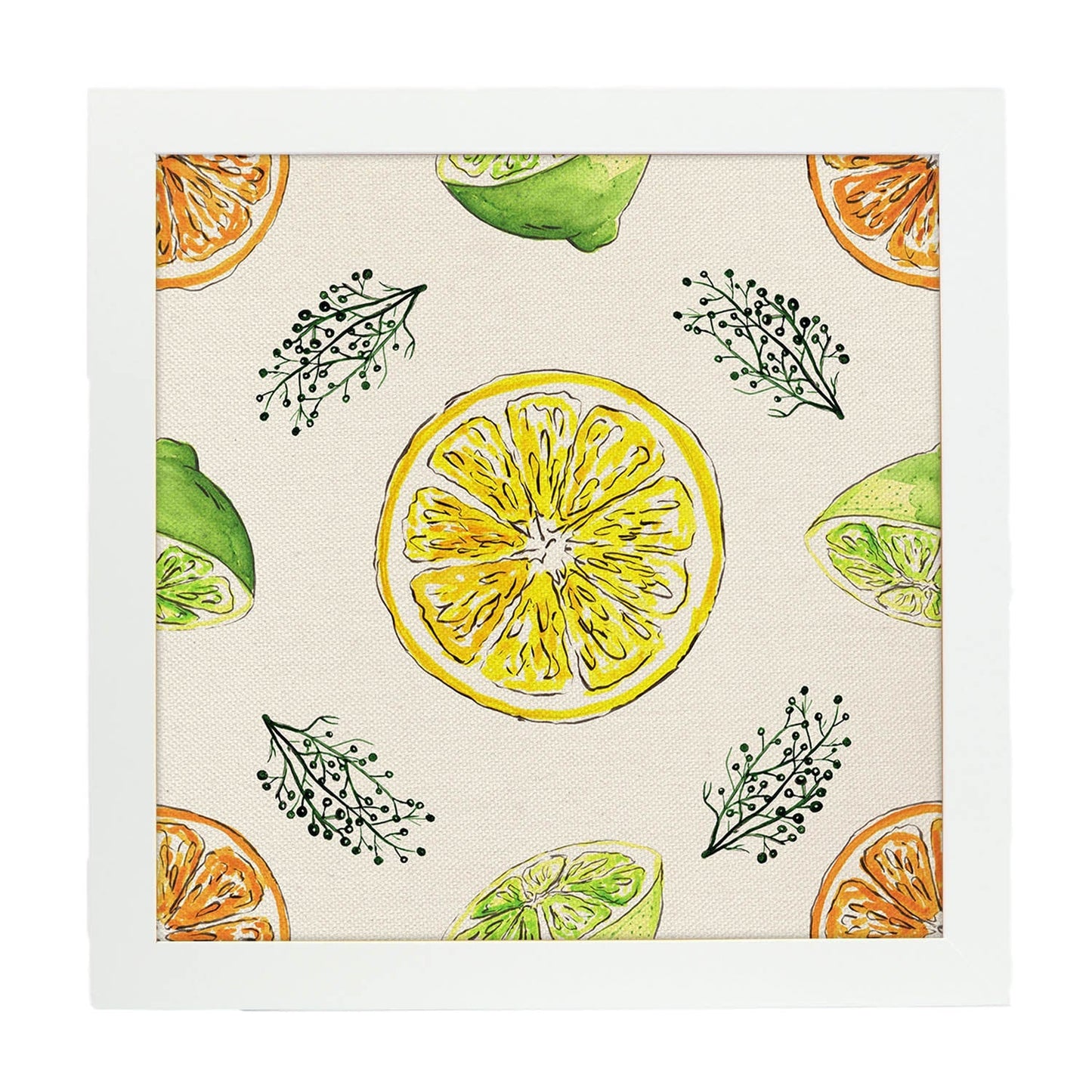 Poster cuadrado de Limón limonero. Lámina de frutas y verduras de forma cuadrada, ilustrada con dibujos a color.-Artwork-Nacnic-20x20 cm-Marco Blanco-Nacnic Estudio SL