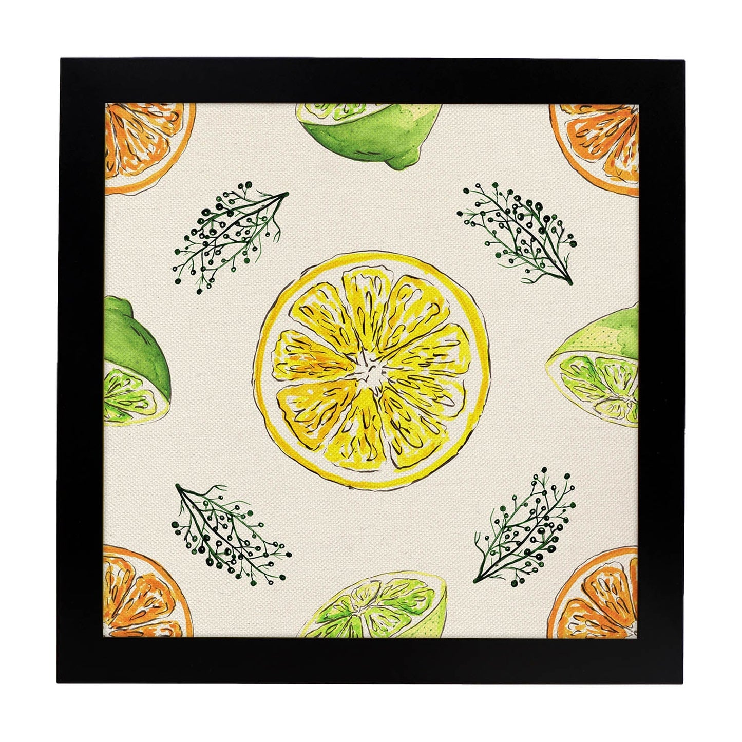 Poster cuadrado de Limón limonero. Lámina de frutas y verduras de forma cuadrada, ilustrada con dibujos a color.-Artwork-Nacnic-20x20 cm-Marco Negro-Nacnic Estudio SL