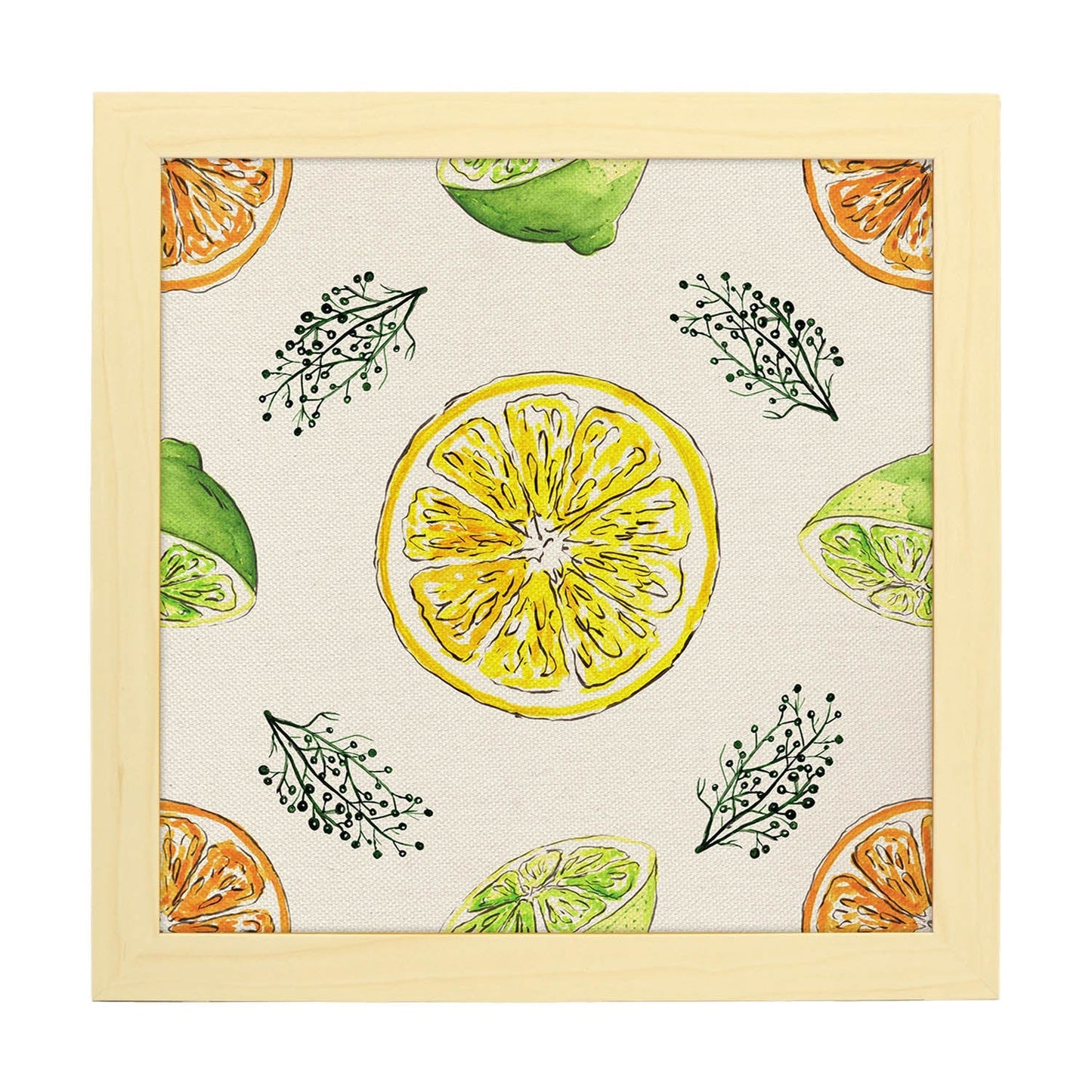 Poster cuadrado de Limón limonero. Lámina de frutas y verduras de forma cuadrada, ilustrada con dibujos a color.-Artwork-Nacnic-25x25 cm-Marco Madera clara-Nacnic Estudio SL