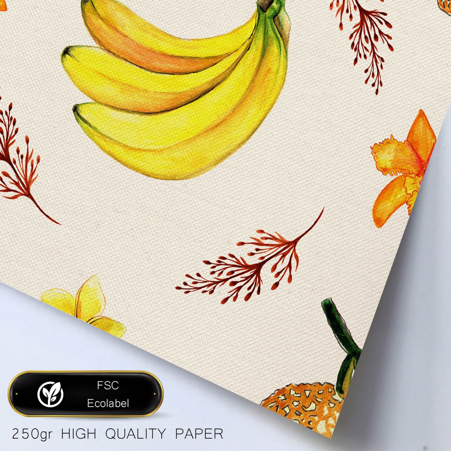 Poster cuadrado de Platano bailarin. Lámina de frutas y verduras de forma cuadrada, ilustrada con dibujos a color.-Artwork-Nacnic-Nacnic Estudio SL