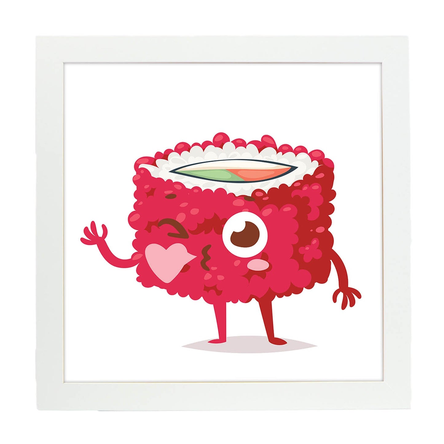 Poster cuadrado de sushi. Lámina Sushi california, con dibujos de sushi, onigiri, y otras comidas japonesas.-Artwork-Nacnic-25x25 cm-Marco Blanco-Nacnic Estudio SL