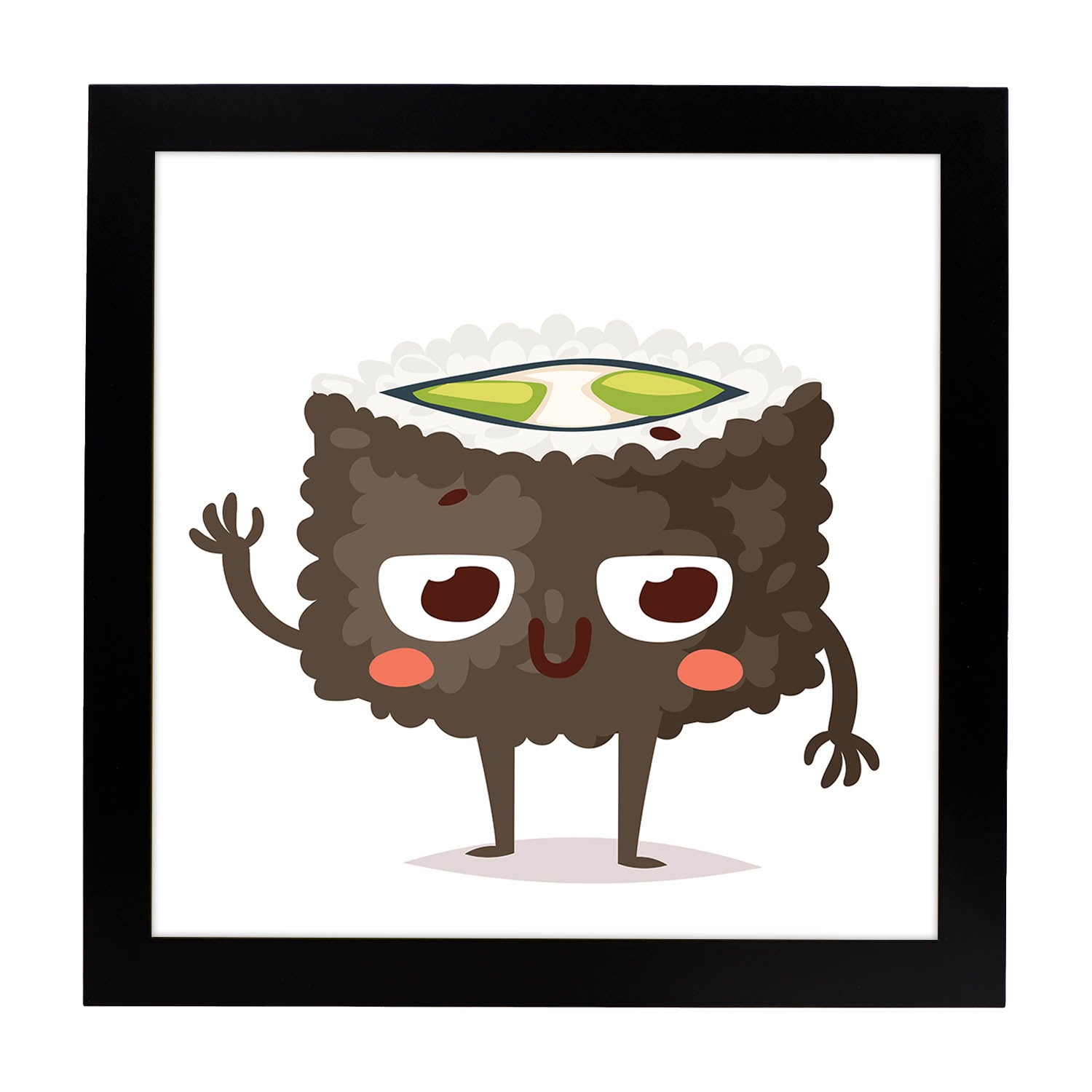 Poster cuadrado de sushi. Lámina Sushi pepino, con dibujos de sushi, onigiri, y otras comidas japonesas.-Artwork-Nacnic-25x25 cm-Marco Negro-Nacnic Estudio SL