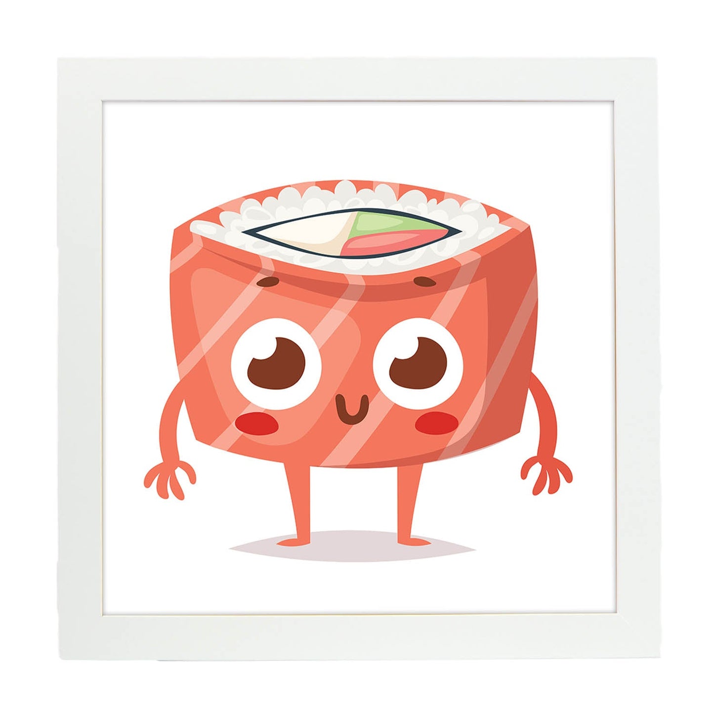 Poster cuadrado de sushi. Lámina Sushi salmon, con dibujos de sushi, onigiri, y otras comidas japonesas.-Artwork-Nacnic-20x20 cm-Marco Blanco-Nacnic Estudio SL