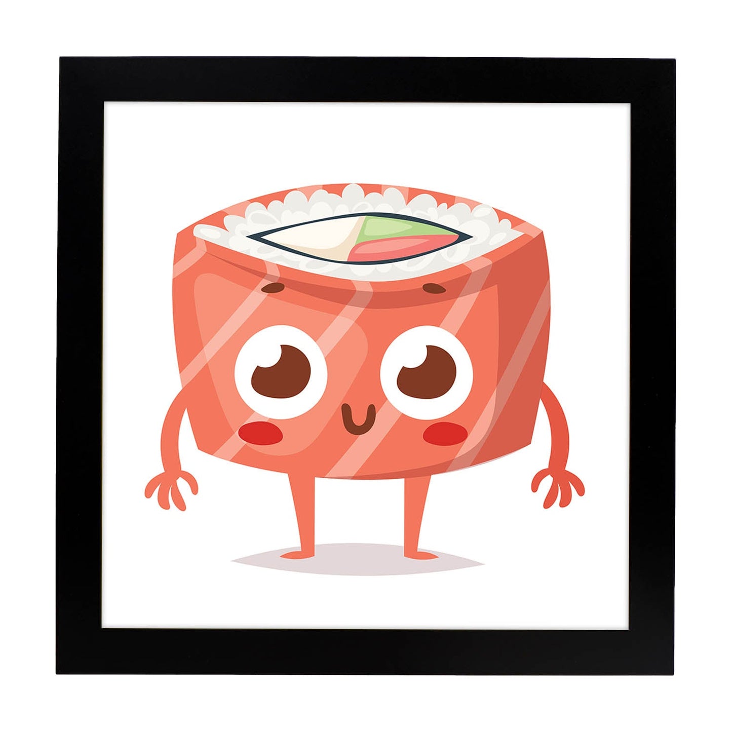 Poster cuadrado de sushi. Lámina Sushi salmon, con dibujos de sushi, onigiri, y otras comidas japonesas.-Artwork-Nacnic-20x20 cm-Marco Negro-Nacnic Estudio SL