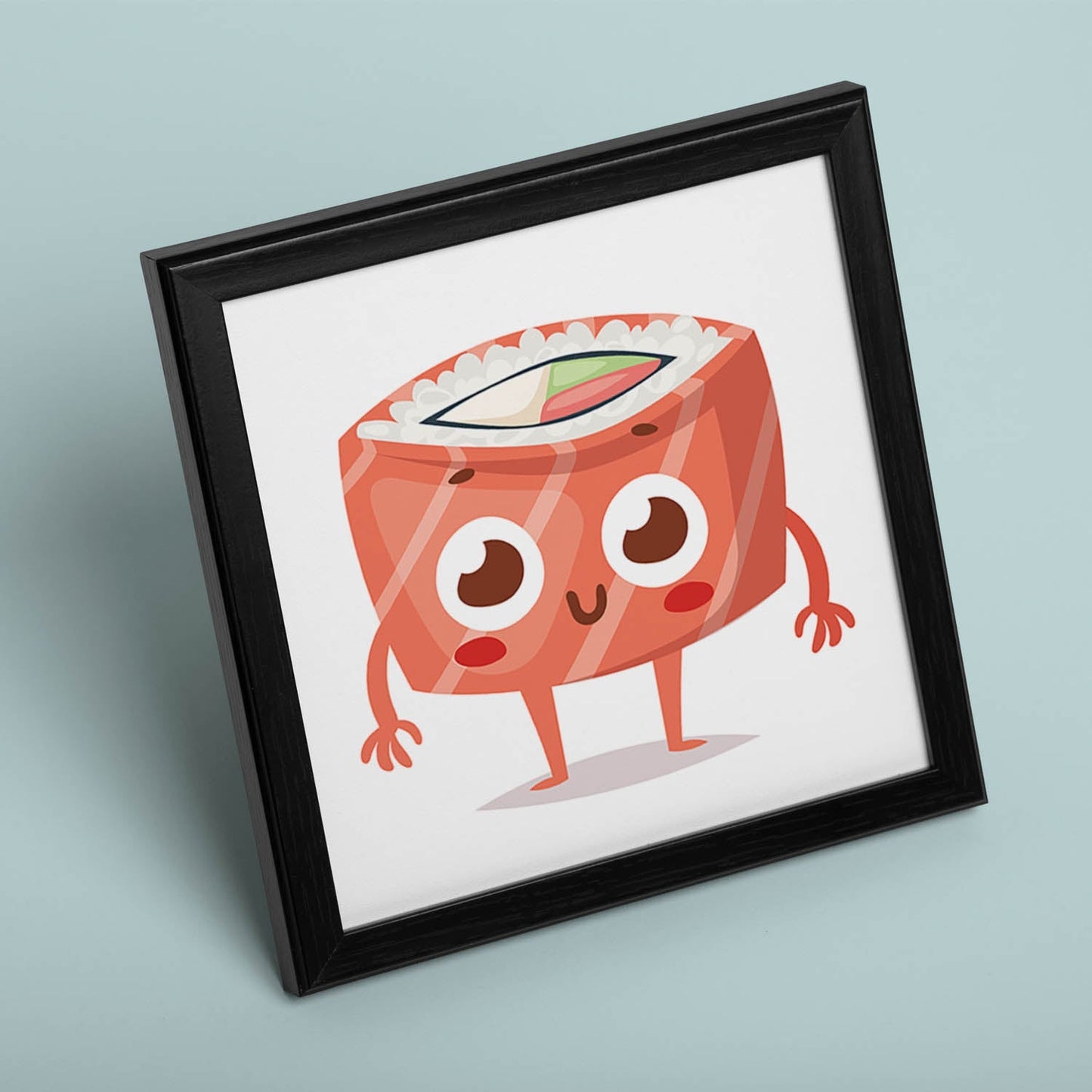 Poster cuadrado de sushi. Lámina Sushi salmon, con dibujos de sushi, onigiri, y otras comidas japonesas.-Artwork-Nacnic-Nacnic Estudio SL