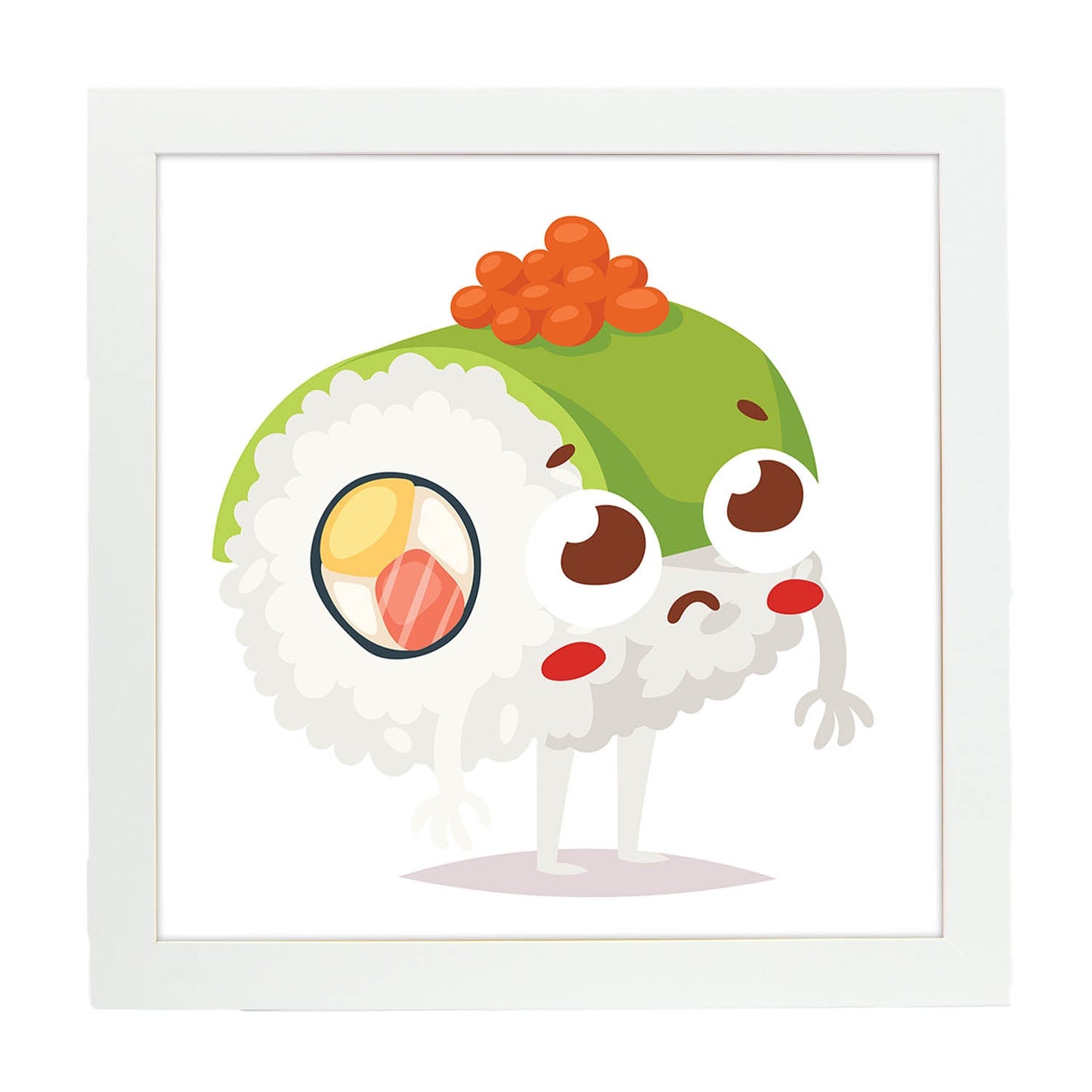 Poster cuadrado de sushi. Lámina Sushi verde caviar, con dibujos de sushi, onigiri, y otras comidas japonesas.-Artwork-Nacnic-25x25 cm-Marco Blanco-Nacnic Estudio SL