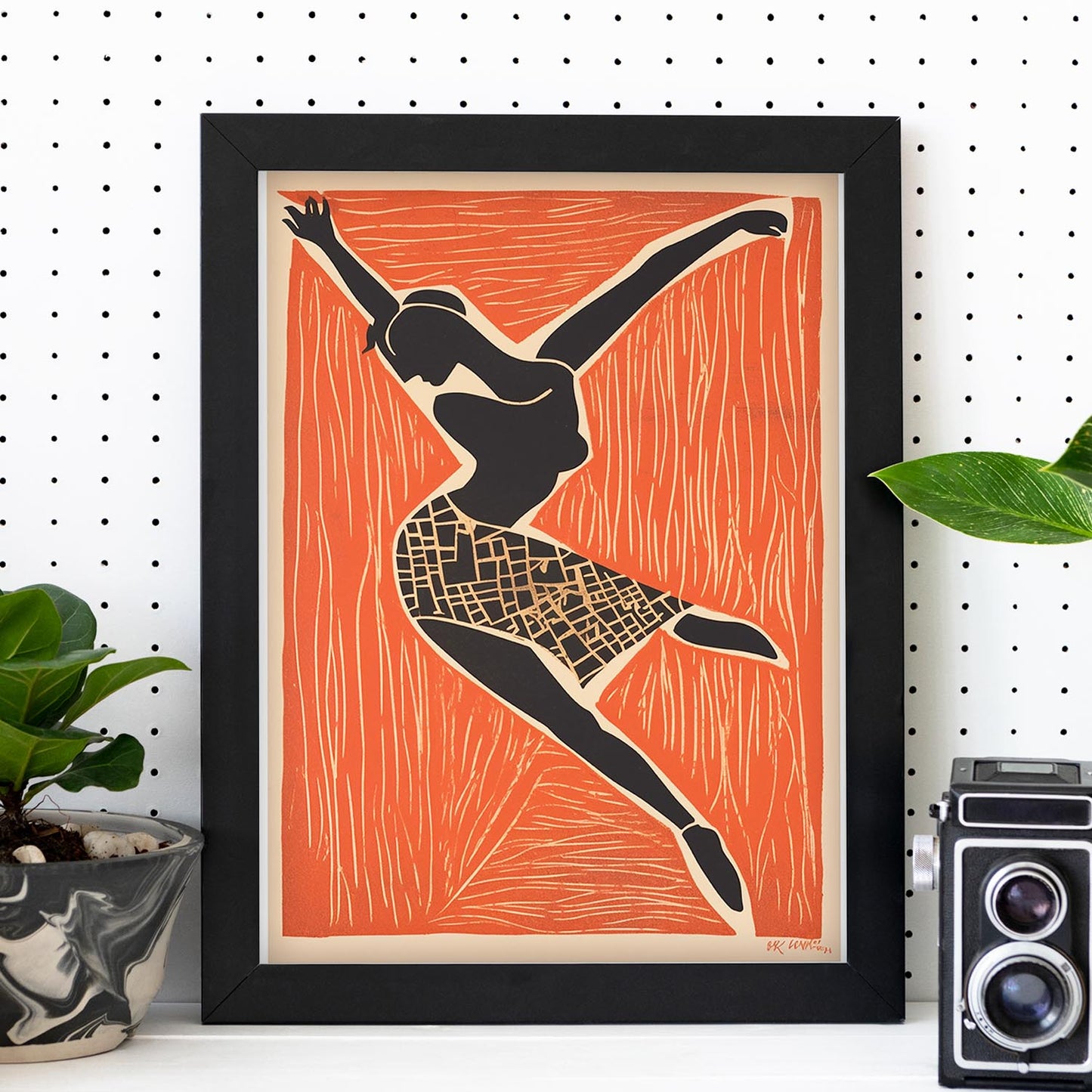 Lámina Minimalista Danza Abstracta en Bloque de Madera