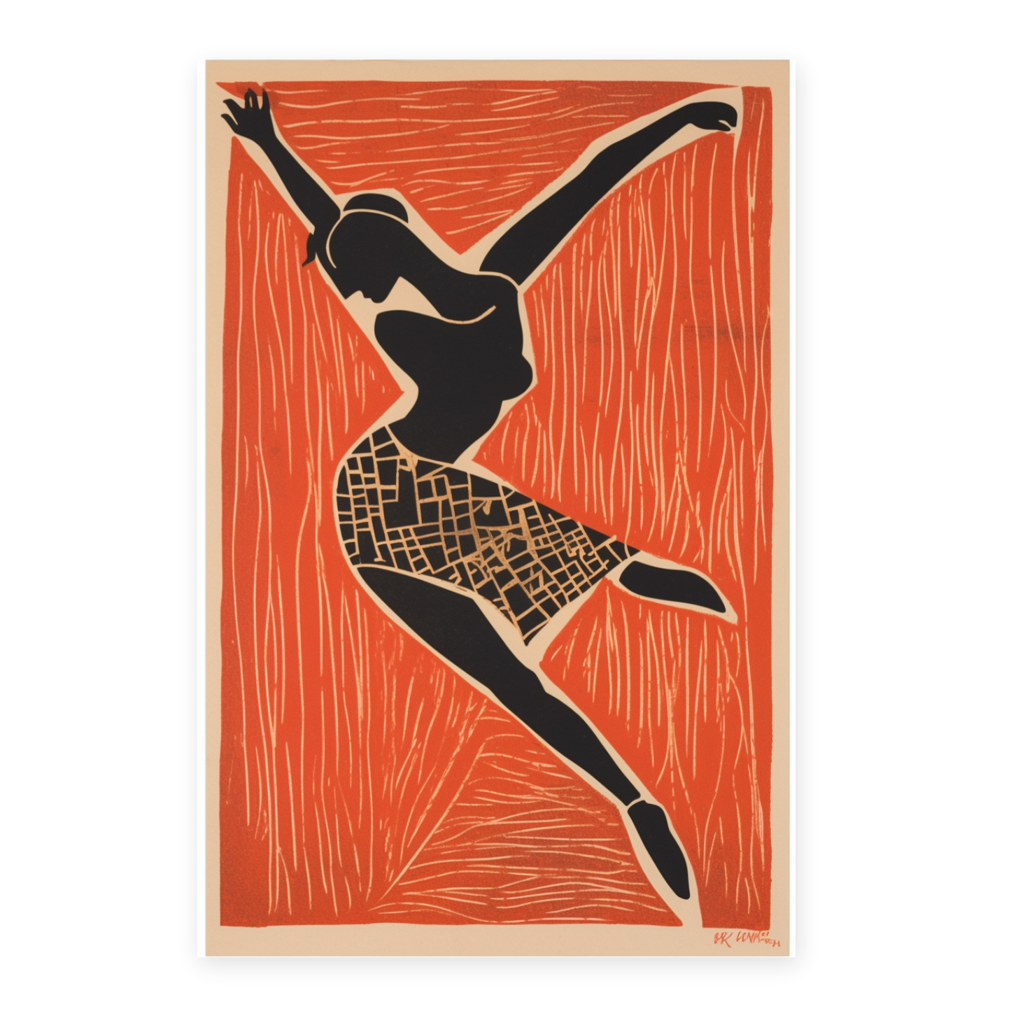 Lámina Minimalista Danza Abstracta en Bloque de Madera