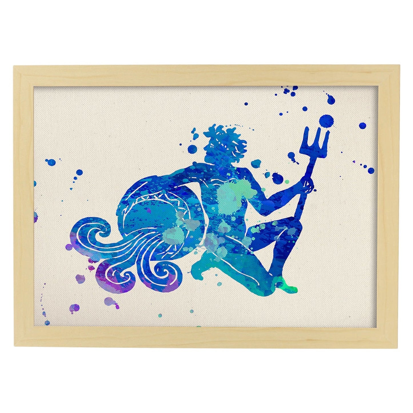 Poster de Acuario a estilo acuarela. Láminas de los símbolos del zodiaco con diseños coloridos de pintura acuarela.-Artwork-Nacnic-A3-Marco Madera clara-Nacnic Estudio SL