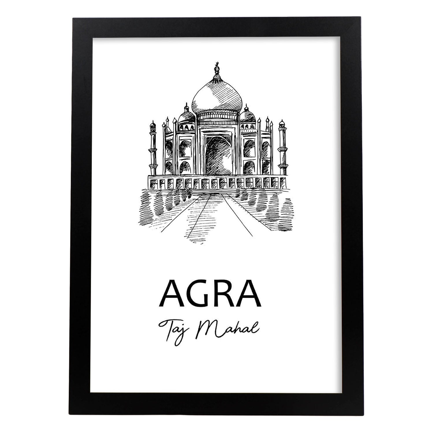 Poster de Agra - Taj Mahal. Láminas con monumentos de ciudades.-Artwork-Nacnic-A4-Marco Negro-Nacnic Estudio SL