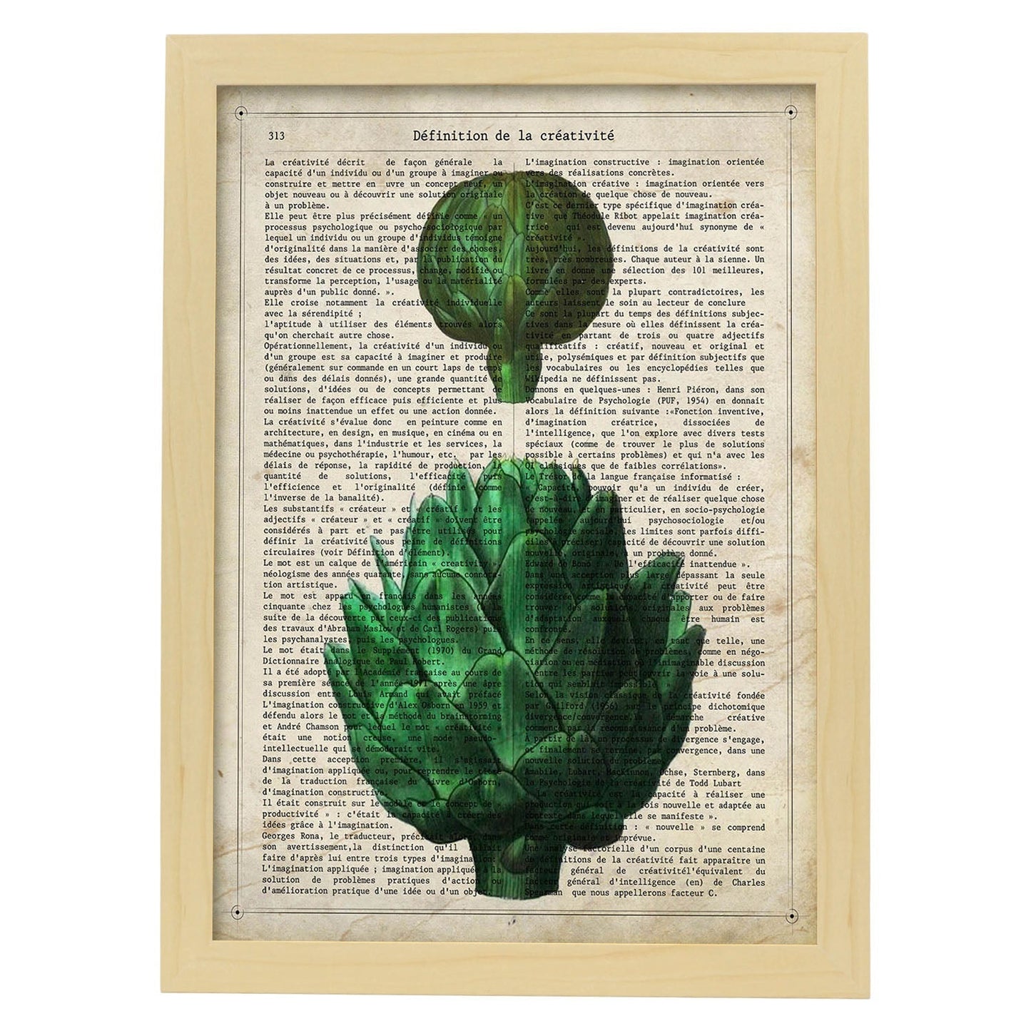 Poster de Alcachofas. Láminas de frutas y verduras con definiciones. Ilustraciones de alimentacion vegetariana.-Artwork-Nacnic-A3-Marco Madera clara-Nacnic Estudio SL