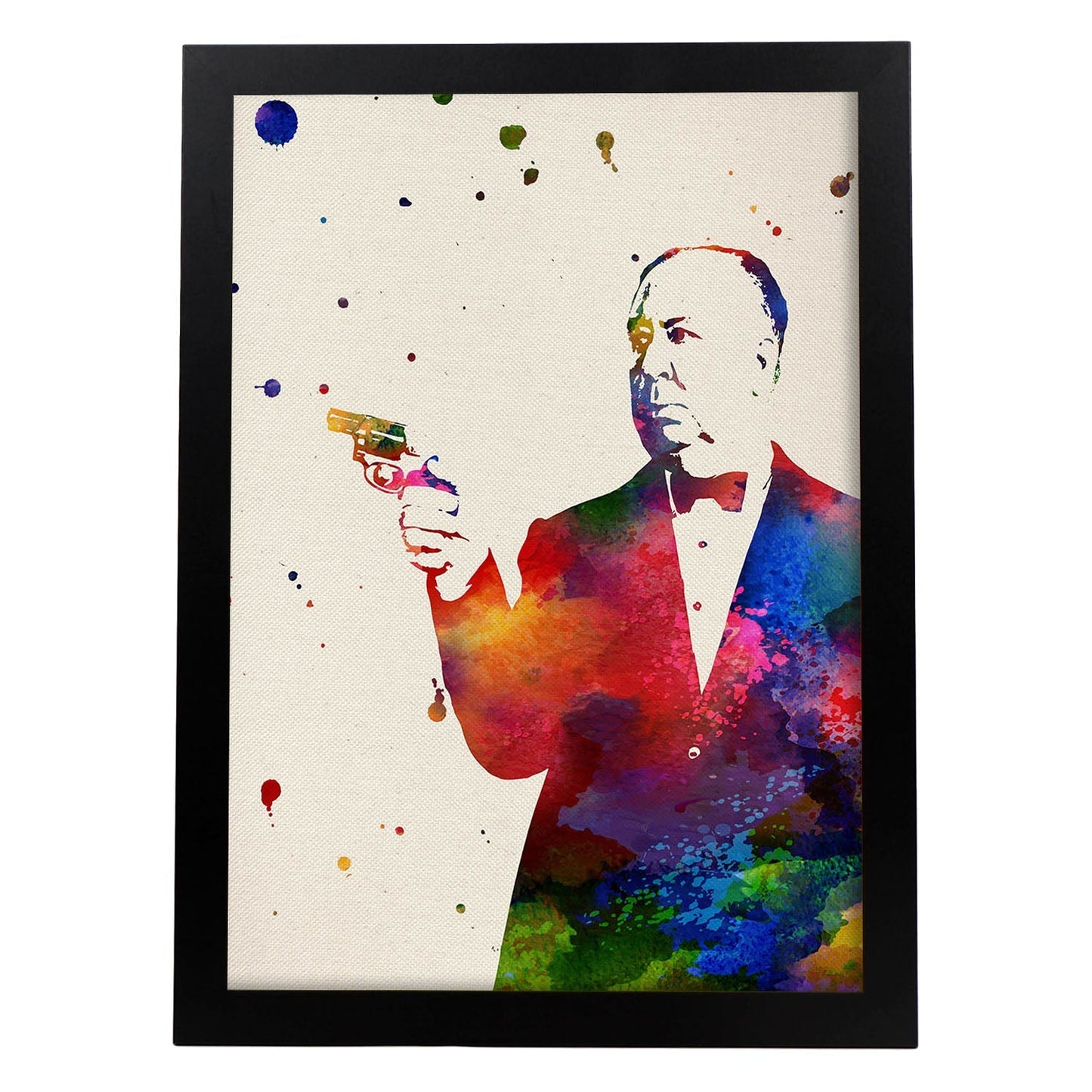 Poster de Alfred Hitchcock con diseño acuarela. Mix de láminas con estilo acuarela-Artwork-Nacnic-A4-Marco Negro-Nacnic Estudio SL