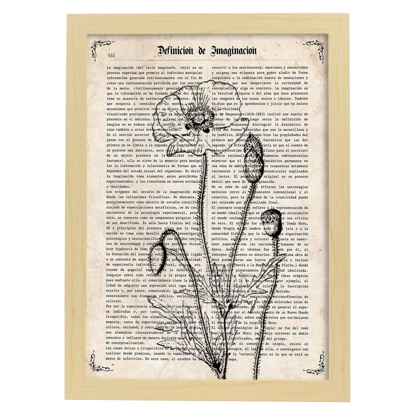 Poster de Amapola blanco y negro. Láminas de flores diseñadas con estilo antiguo. Diseño de botánica y plantas.-Artwork-Nacnic-A3-Marco Madera clara-Nacnic Estudio SL