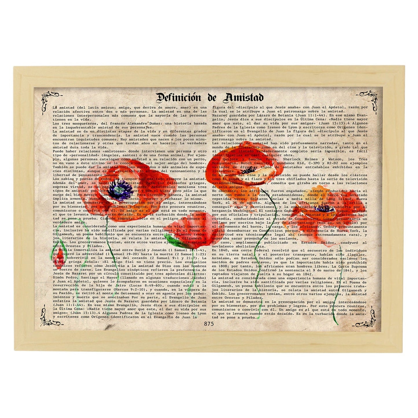 Poster de amapolas. Láminas de flores diseñadas con estilo antiguo. Diseño de botánica y plantas.-Artwork-Nacnic-A3-Marco Madera clara-Nacnic Estudio SL