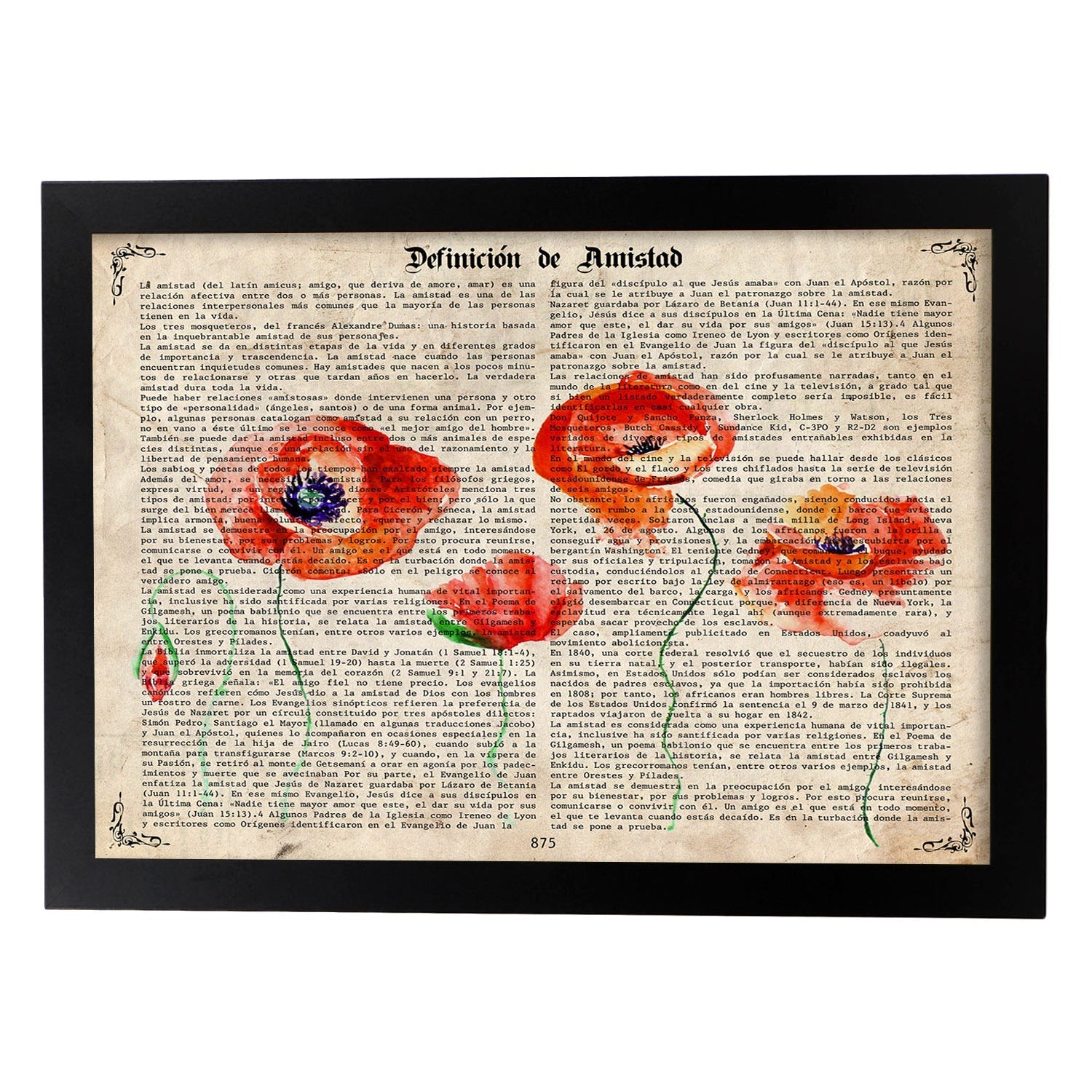 Poster de amapolas. Láminas de flores diseñadas con estilo antiguo. Diseño de botánica y plantas.-Artwork-Nacnic-A3-Marco Negro-Nacnic Estudio SL