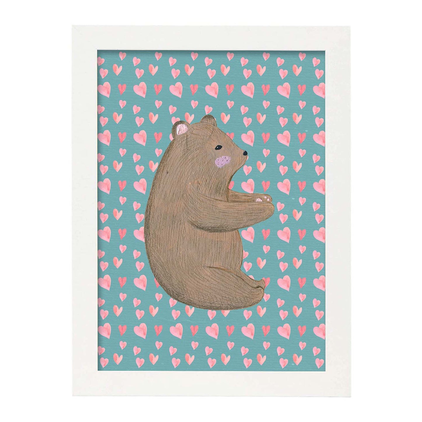 Poster de animales con fondos coloridos. Lámina Osito bebe, con ilustraciones de animales.-Artwork-Nacnic-A3-Marco Blanco-Nacnic Estudio SL