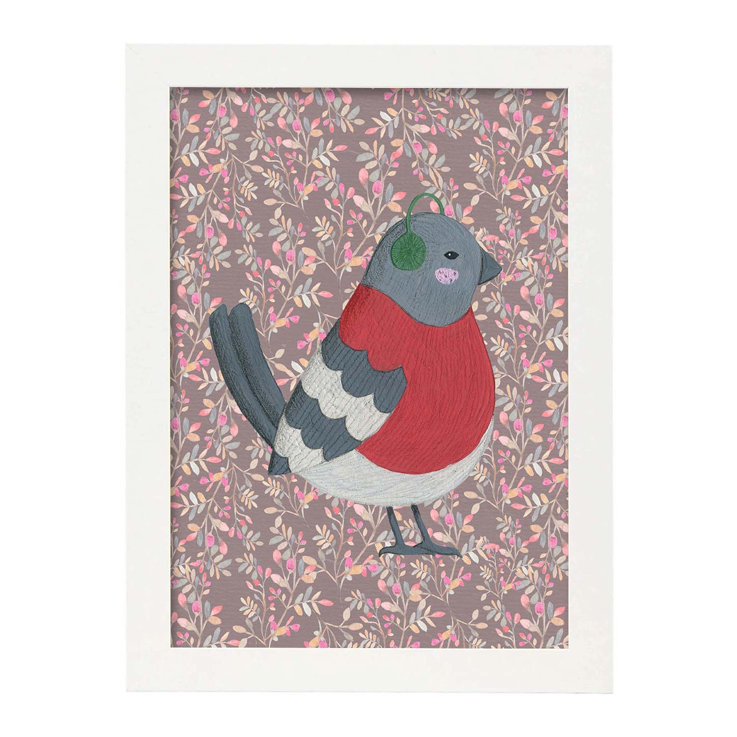 Poster de animales con fondos coloridos. Lámina Pajarito en otoño, con ilustraciones de animales.-Artwork-Nacnic-A3-Marco Blanco-Nacnic Estudio SL