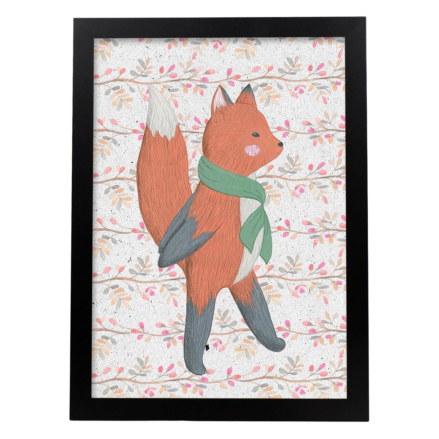 Poster de animales con fondos coloridos. Lámina Papa Zorro paseando, con ilustraciones de animales.-Artwork-Nacnic-A4-Marco Negro-Nacnic Estudio SL
