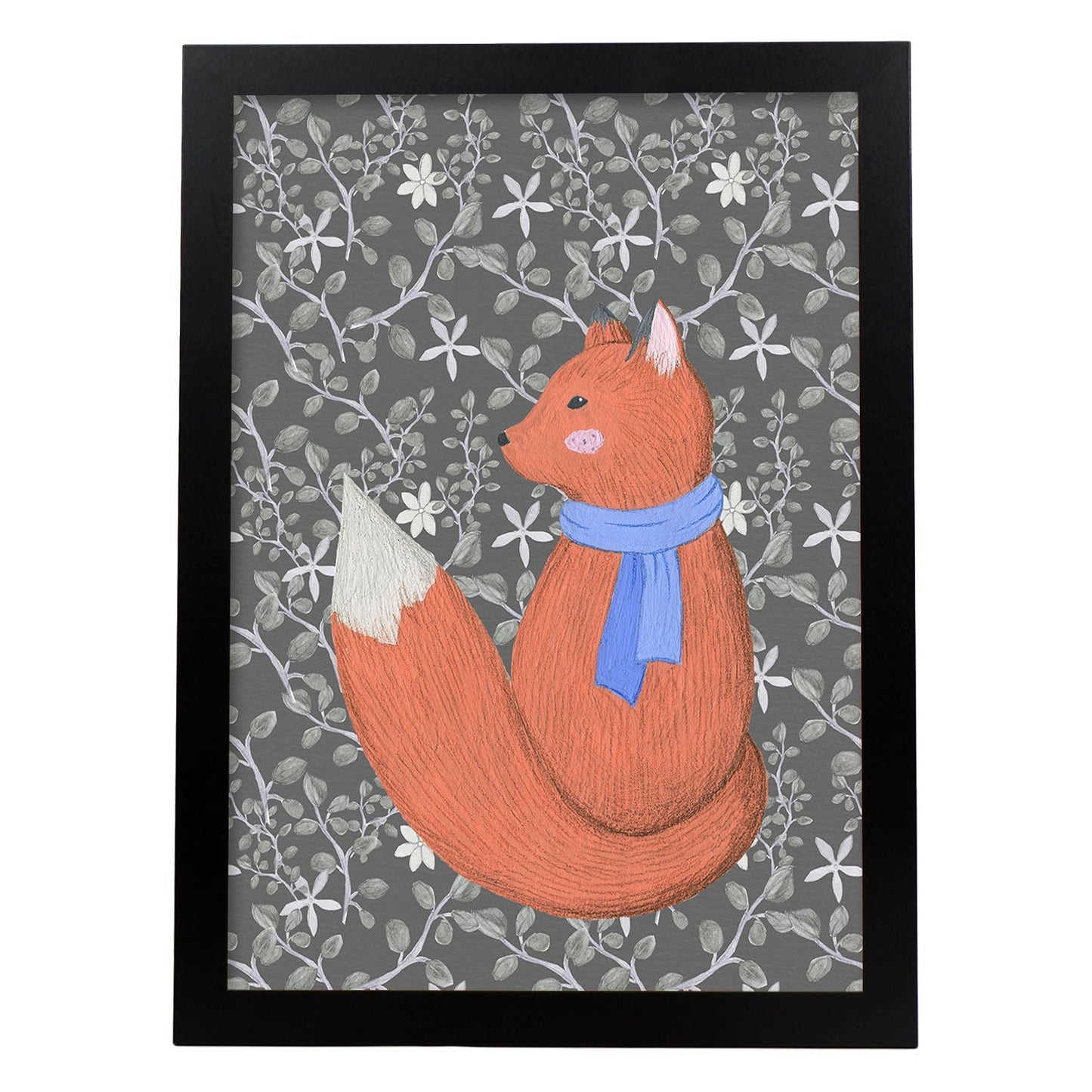 Poster de animales con fondos coloridos. Lámina Zorrito con bufanda, con ilustraciones de animales.-Artwork-Nacnic-A4-Marco Negro-Nacnic Estudio SL