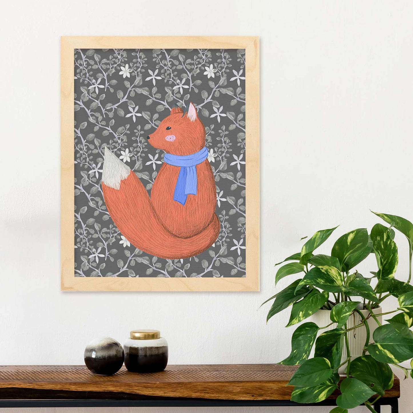 Poster de animales con fondos coloridos. Lámina Zorrito con bufanda, con ilustraciones de animales.-Artwork-Nacnic-Nacnic Estudio SL