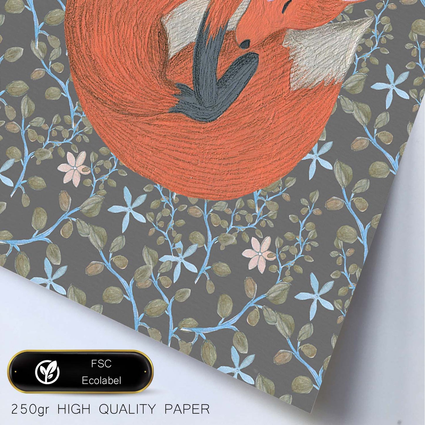 Poster de animales con fondos coloridos. Lámina Zorrito en la siesta, con ilustraciones de animales.-Artwork-Nacnic-Nacnic Estudio SL