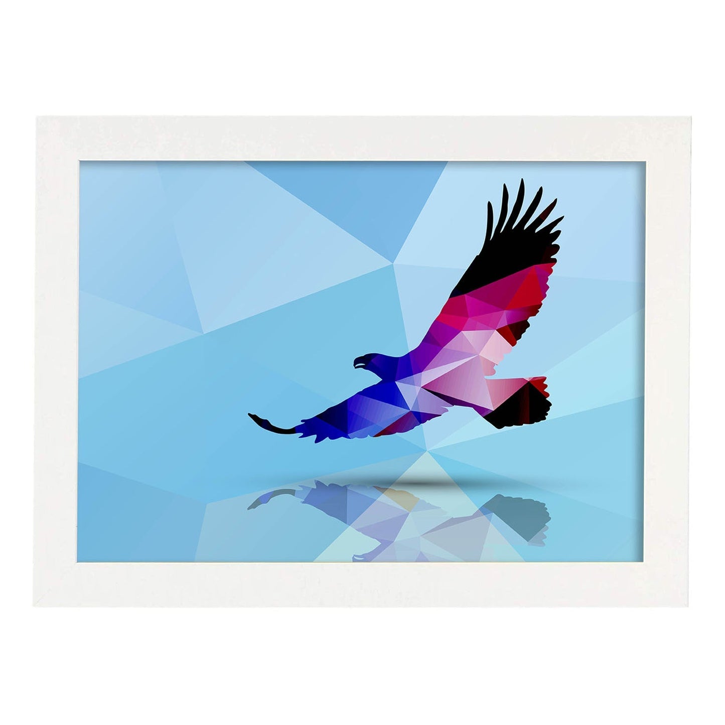 Poster de animales geométricos con fondos a color. Lámina Aguila, ilustrada con formas geométricas, y con un colorido fondo.-Artwork-Nacnic-A3-Marco Blanco-Nacnic Estudio SL