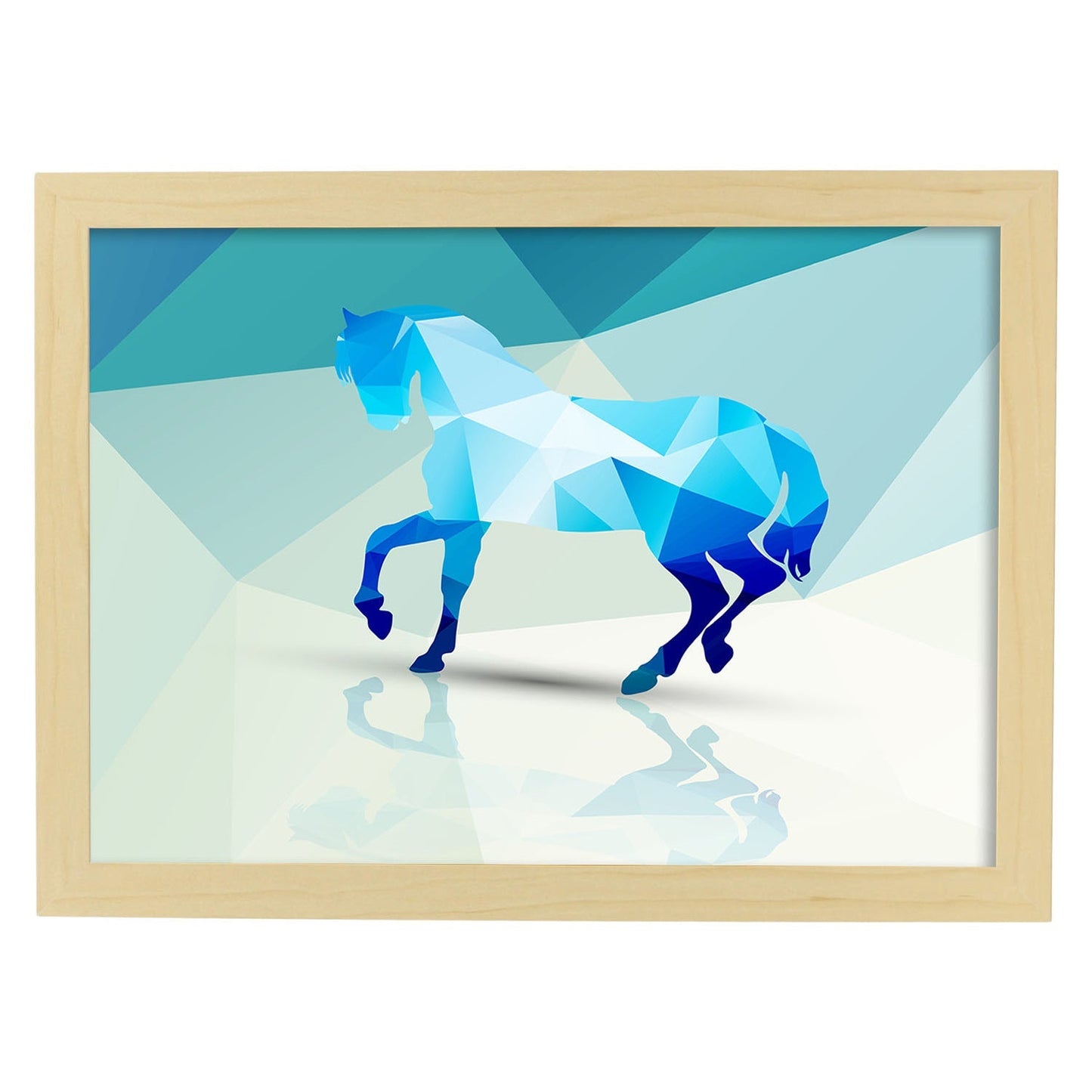 Poster de animales geométricos con fondos a color. Lámina Caballo 2, ilustrada con formas geométricas, y con un colorido fondo.-Artwork-Nacnic-A4-Marco Madera clara-Nacnic Estudio SL