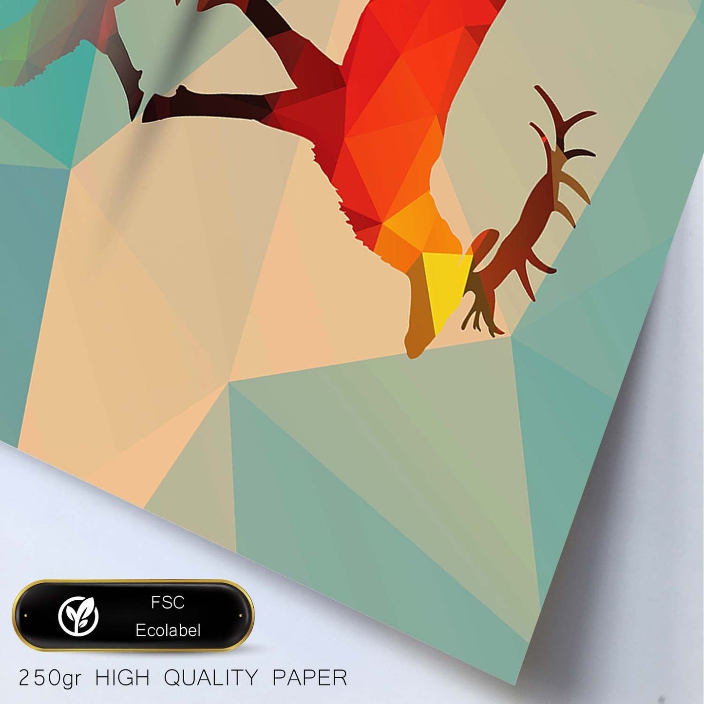 Poster de animales geométricos con fondos a color. Lámina Ciervo, ilustrada con formas geométricas, y con un colorido fondo.-Artwork-Nacnic-Nacnic Estudio SL