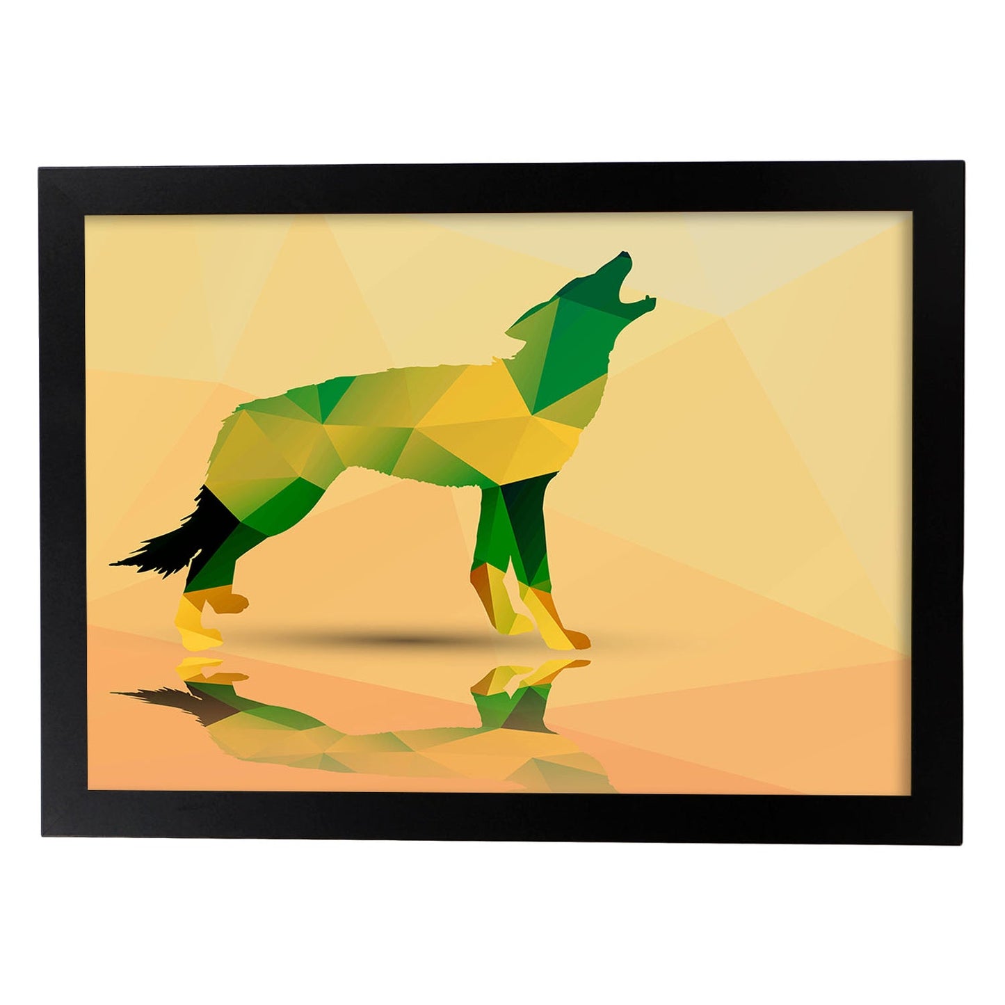 Poster de animales geométricos con fondos a color. Lámina Lobo, ilustrada con formas geométricas, y con un colorido fondo.-Artwork-Nacnic-A3-Marco Negro-Nacnic Estudio SL