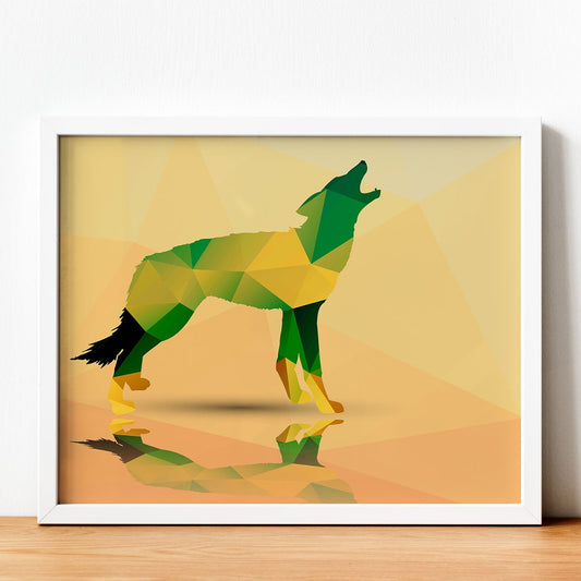 Poster de animales geométricos con fondos a color. Lámina Lobo, ilustrada con formas geométricas, y con un colorido fondo.-Artwork-Nacnic-Nacnic Estudio SL