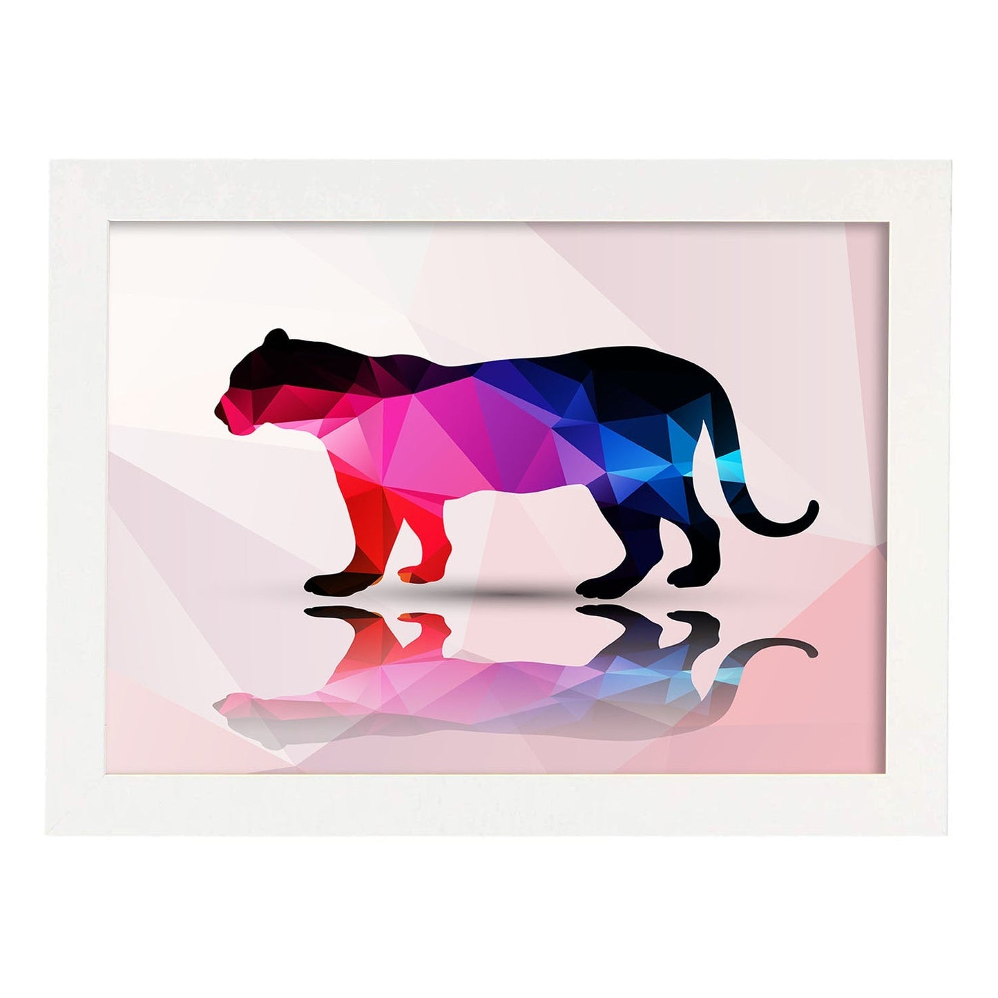 Poster de animales geométricos con fondos a color. Lámina Tigre, ilustrada con formas geométricas, y con un colorido fondo.-Artwork-Nacnic-A4-Marco Blanco-Nacnic Estudio SL