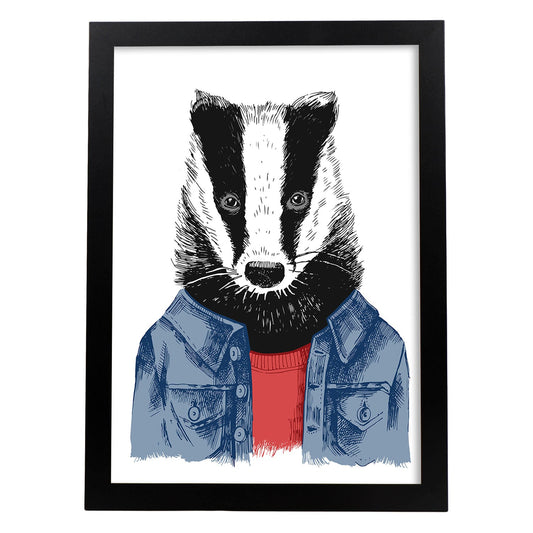 Poster de animales. Lámina Informal. Colección mix de animales coloridos para-Artwork-Nacnic-A4-Marco Negro-Nacnic Estudio SL