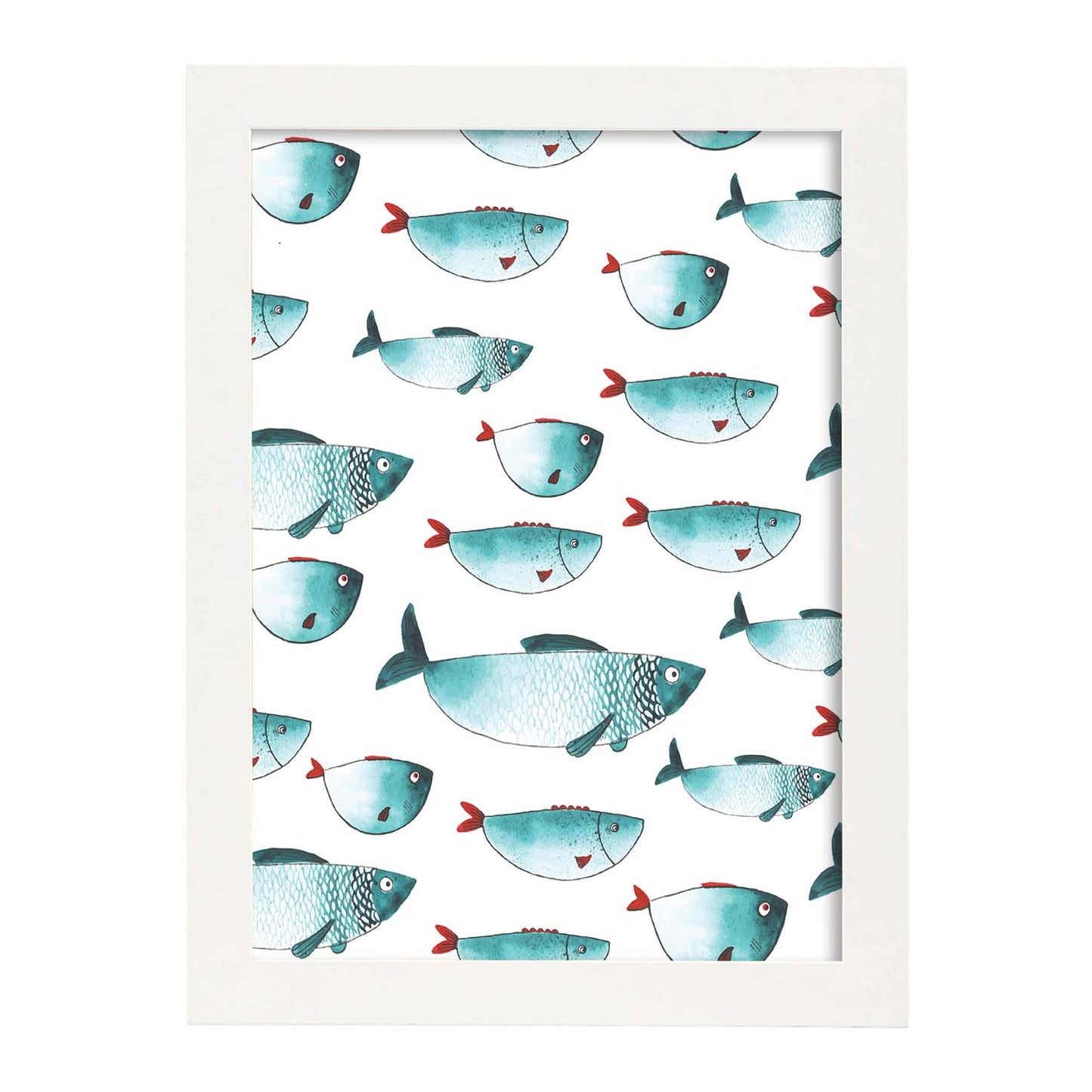 Poster de animales. Lámina Peces mil. Colección mix de animales coloridos para-Artwork-Nacnic-A3-Marco Blanco-Nacnic Estudio SL