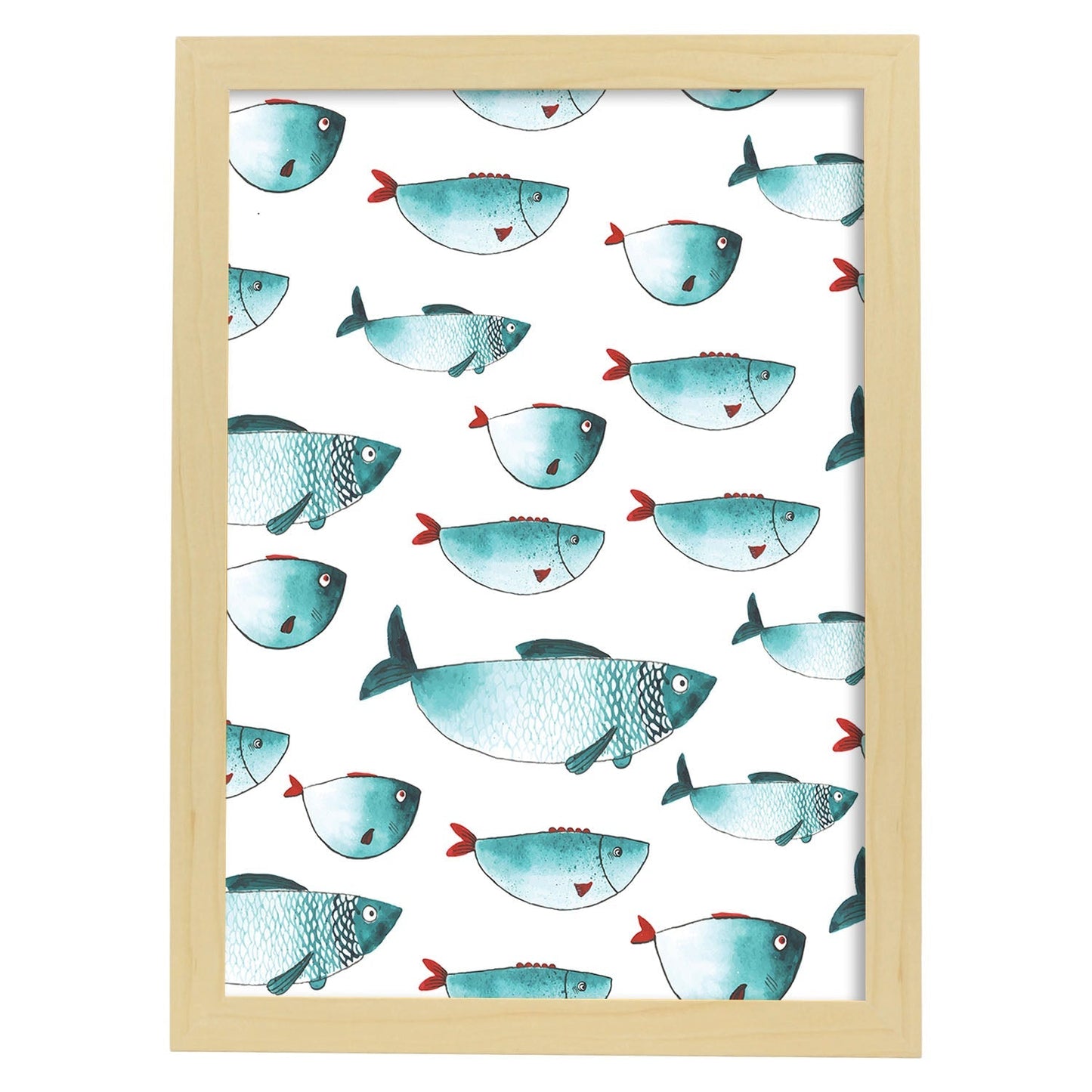 Poster de animales. Lámina Peces mil. Colección mix de animales coloridos para-Artwork-Nacnic-A3-Marco Madera clara-Nacnic Estudio SL