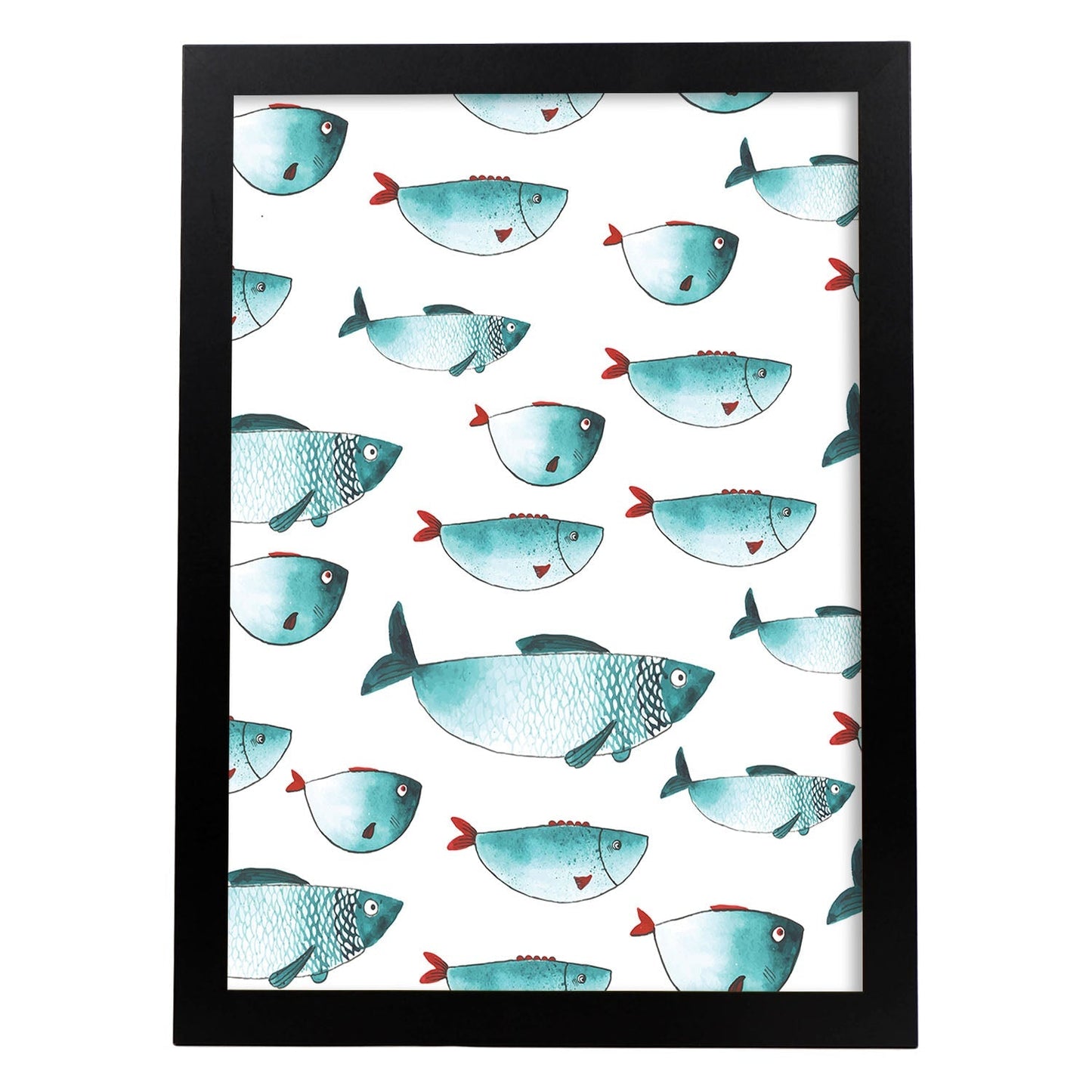 Poster de animales. Lámina Peces mil. Colección mix de animales coloridos para-Artwork-Nacnic-A4-Marco Negro-Nacnic Estudio SL