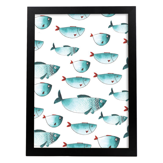 Poster de animales. Lámina Peces mil. Colección mix de animales coloridos para-Artwork-Nacnic-A4-Marco Negro-Nacnic Estudio SL