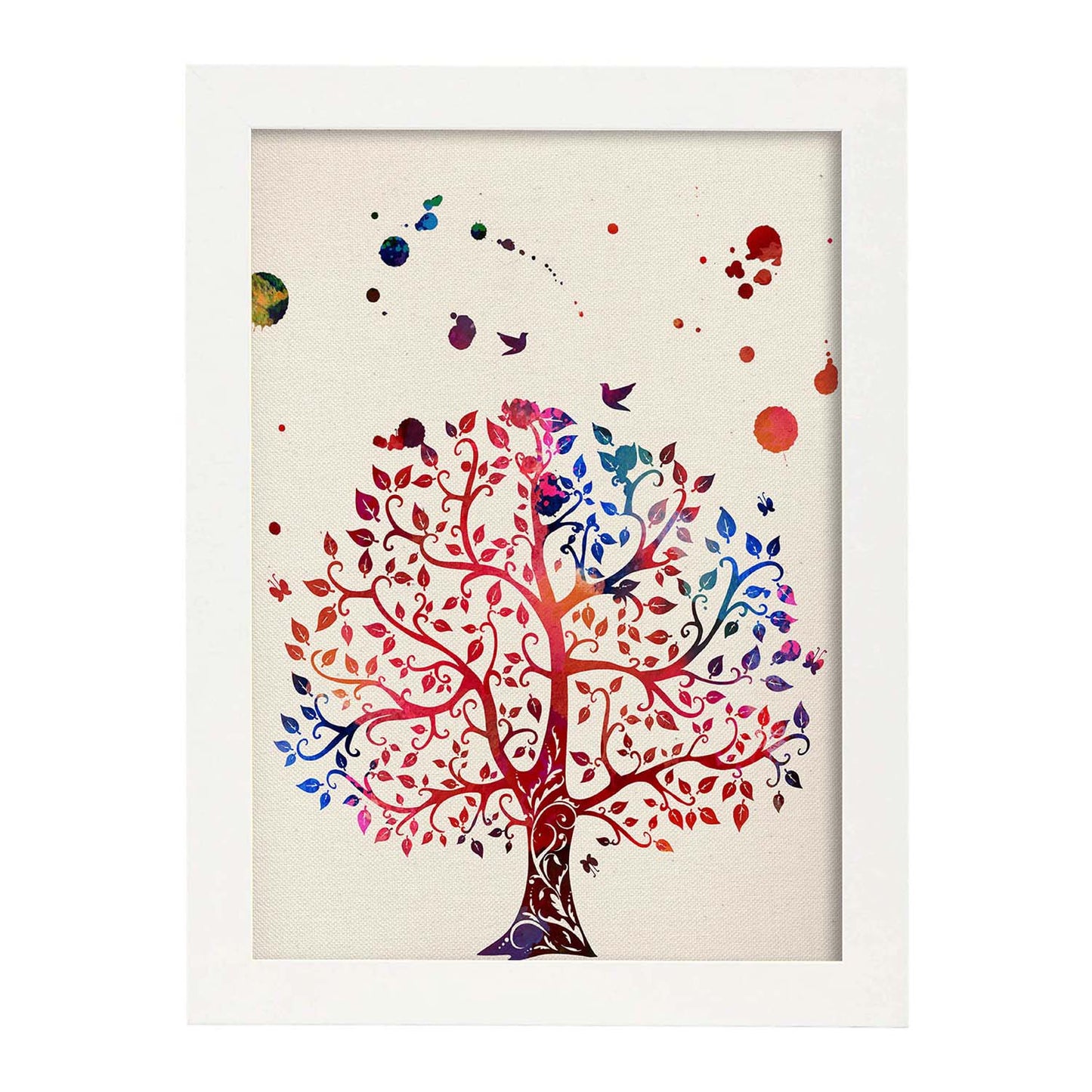 Poster de Árbol con diseño acuarela. Mix de láminas con estilo acuarela-Artwork-Nacnic-A3-Marco Blanco-Nacnic Estudio SL