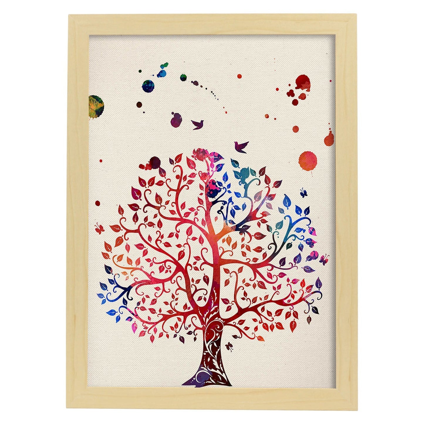 Poster de Árbol con diseño acuarela. Mix de láminas con estilo acuarela-Artwork-Nacnic-A3-Marco Madera clara-Nacnic Estudio SL